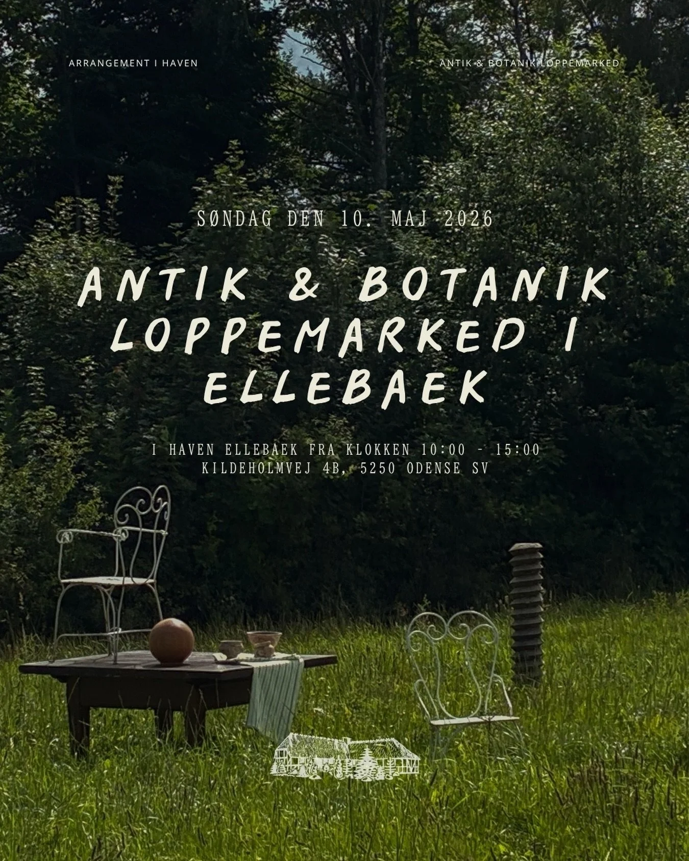 Antik &amp; botanik loppemarked i Ellebaek 

S&oslash;ndag den 10. maj fra klokken 10.00 - 15.00 inviterer vi til antik &amp; botanik loppemarked i haven Ellebaek

Kom og v&aelig;r med til en hyggelig dag med loppemarked &ndash; der vil v&aelig;re sp