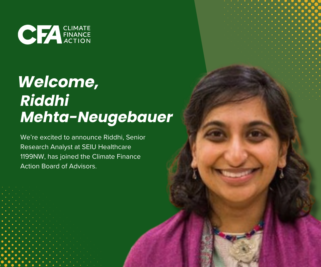 Welcoming Riddhi Mehta-Neugebauer to the CFA Board of Advisors