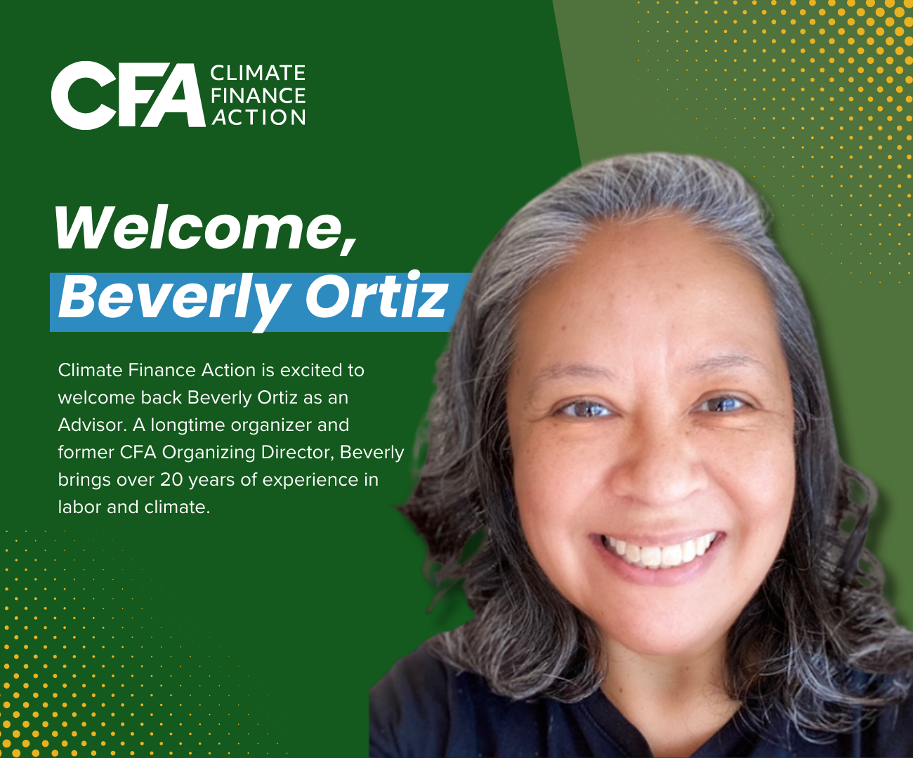 Welcome Back, Beverly Ortiz — CFA's Newest Advisor