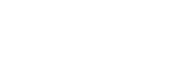The image shows a white speech bubble with the word 'itau' written inside in lowercase letters against a black background.