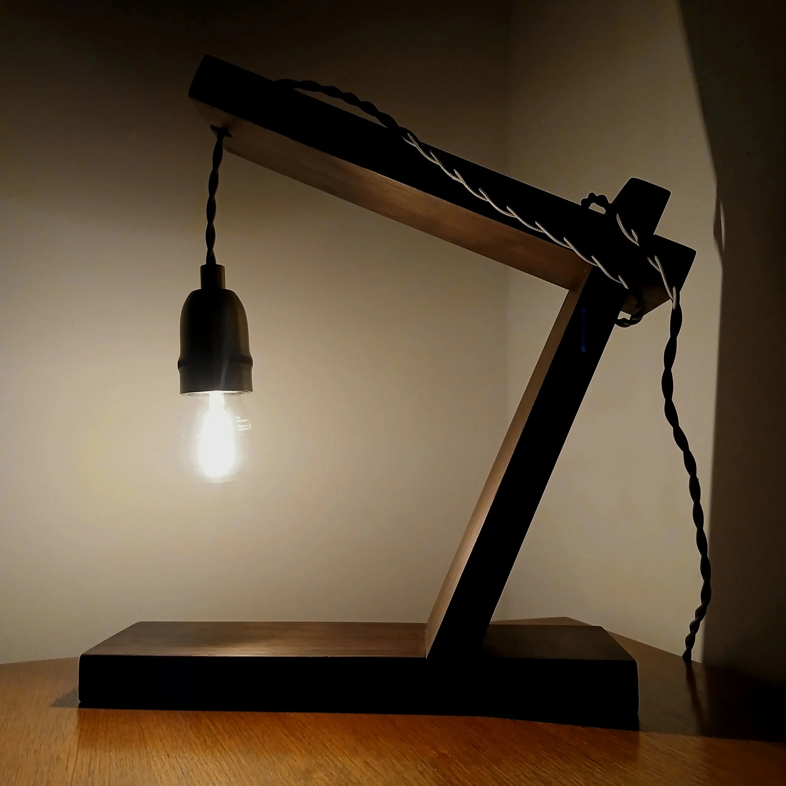 Walnut Table Lamp & Brass Fixture