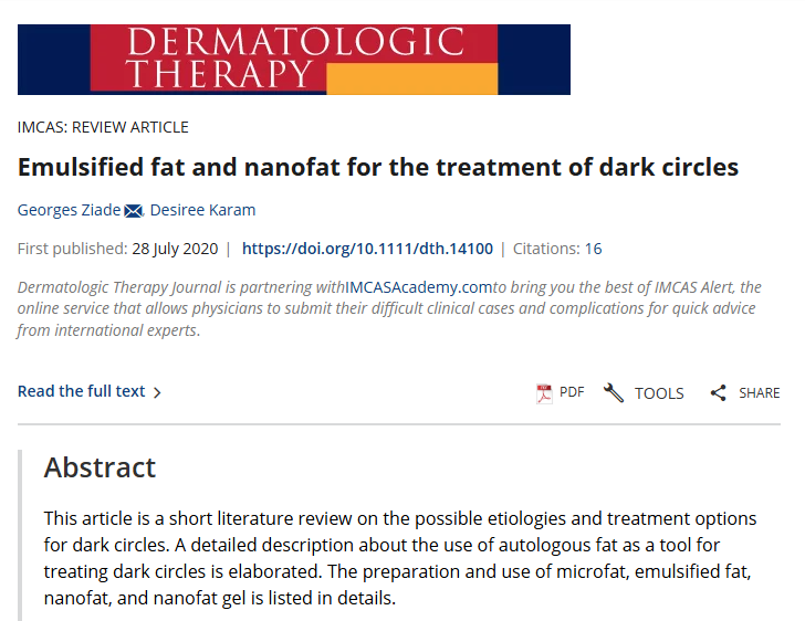 Emulsified fat and nanofat for the treatment of dark circles