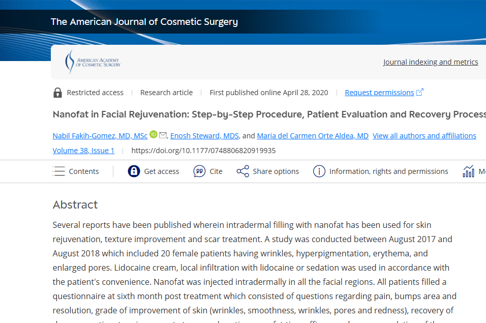 Nanofat in facial rejuvenation: step-by-step procedure, patient evaluation, and recovery process. 
