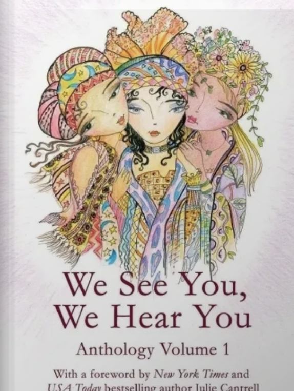 Illustration of three women with colorful and patterned clothing and headwear, adorned with flowers and jewelry, representing diverse backgrounds.