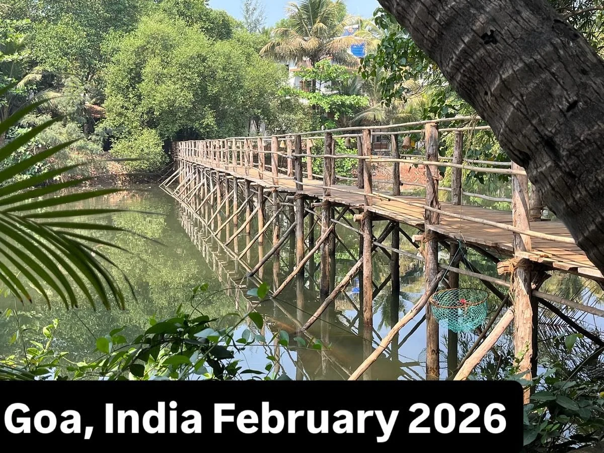 Would you like to escape on a retreat in 2026 ?  Here is where I will be if you’d like to join me. 
Goa, India 15-22 February 2026
I was away at this beautiful retreat centre in Northern Goa in February and fell in love with the peace and tra