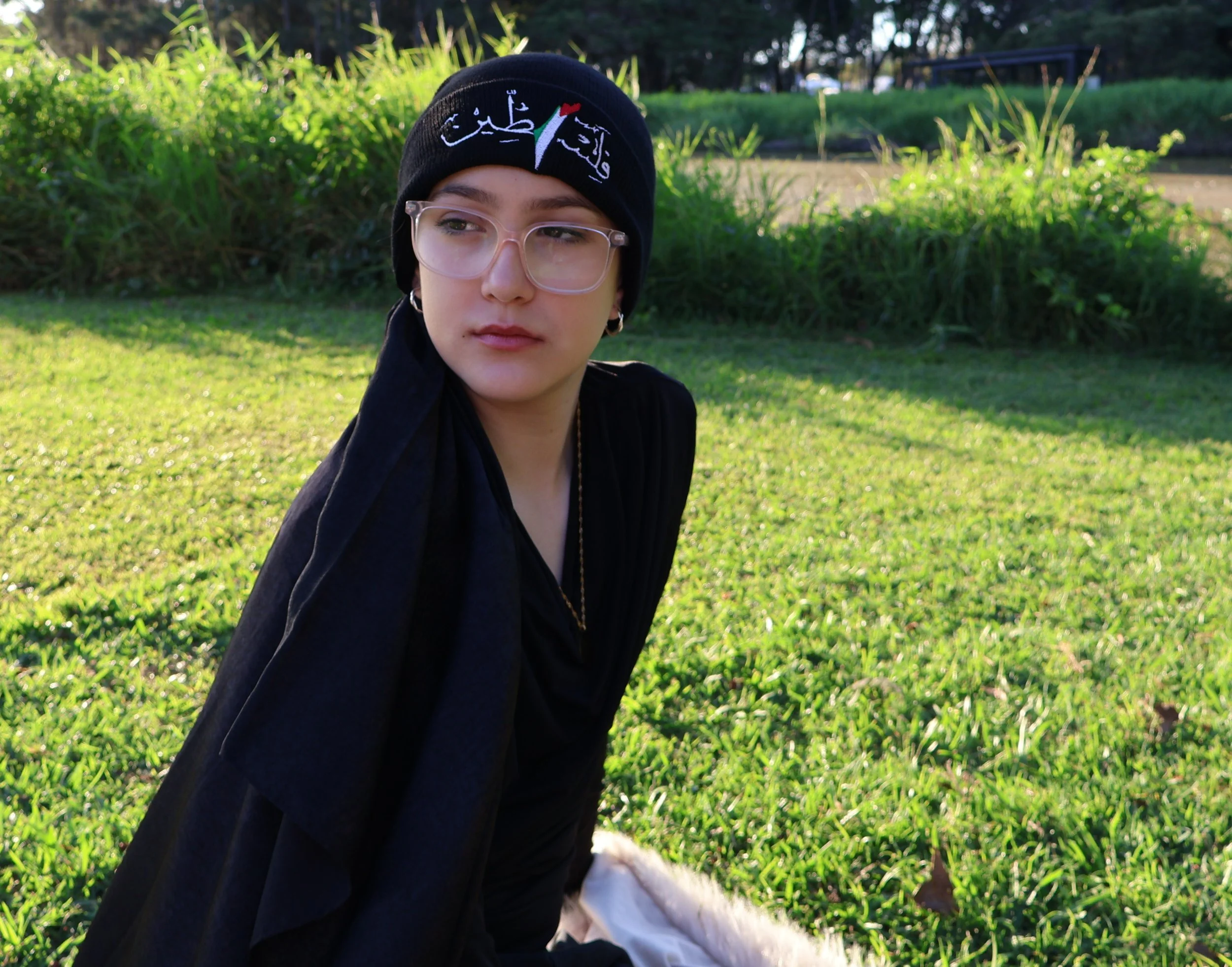 Black Beanie with Palestine Embroidery