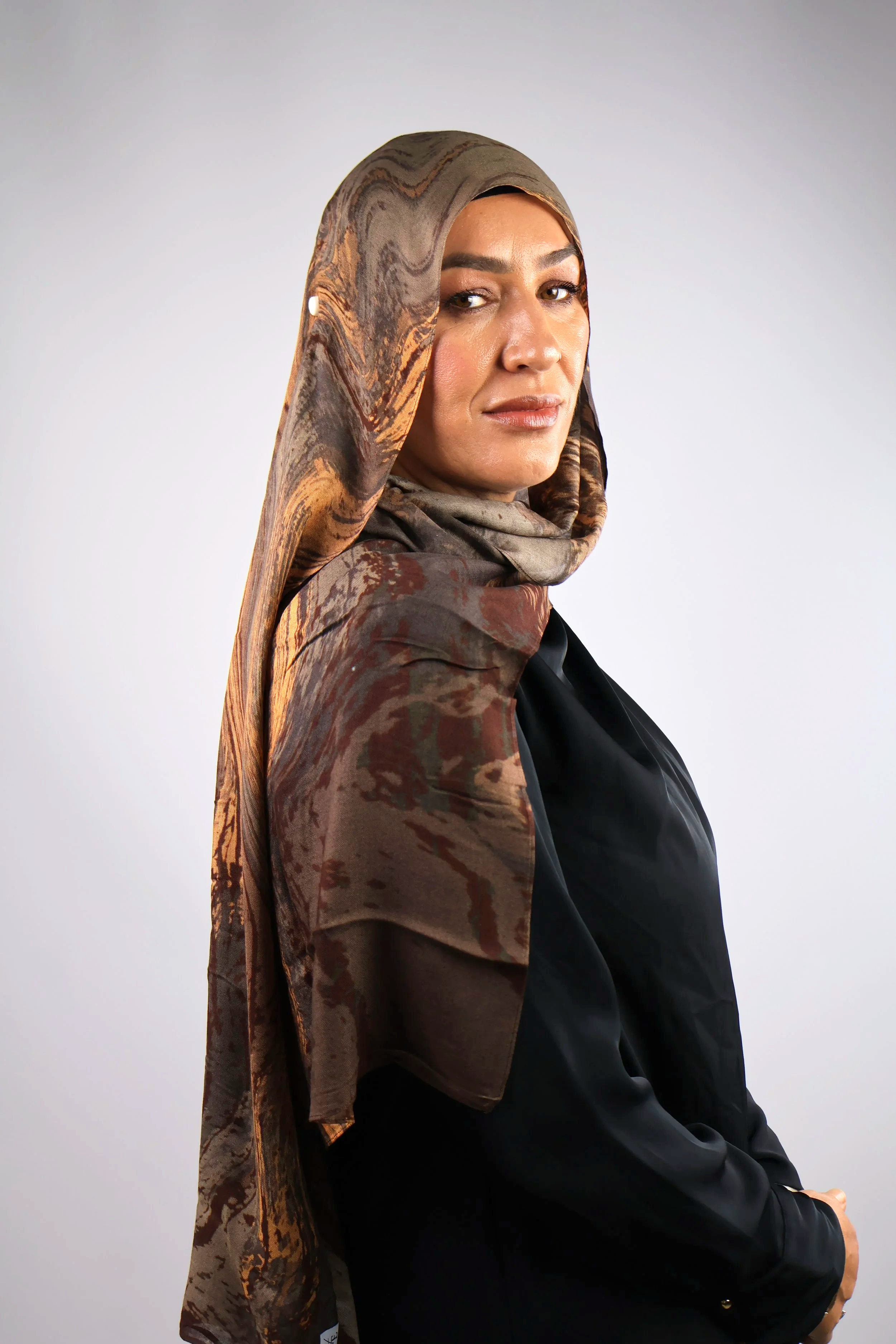Premium Modal Hijab – Mocha Marble Swirl