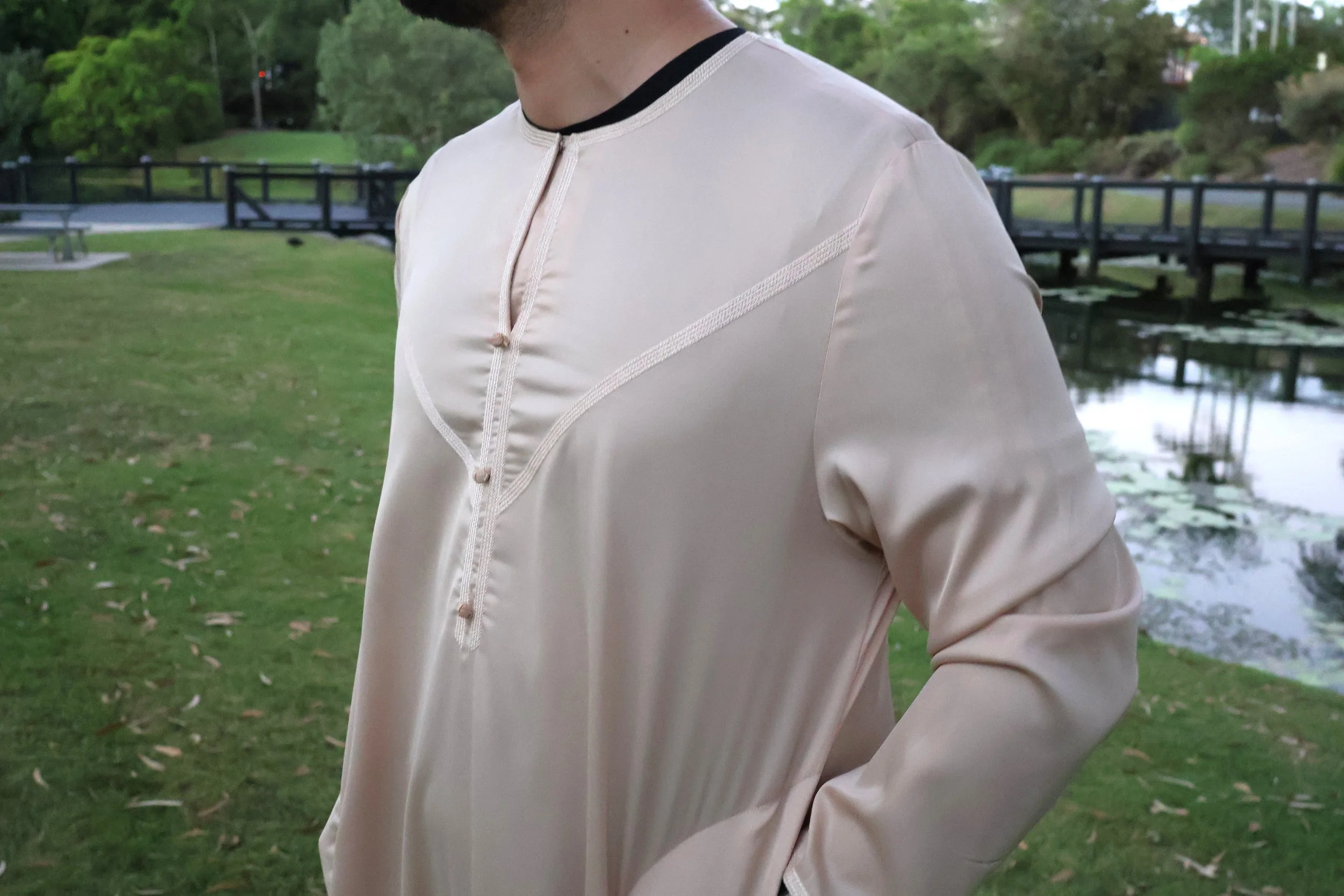 Haya Desert Satin Thobe Beige