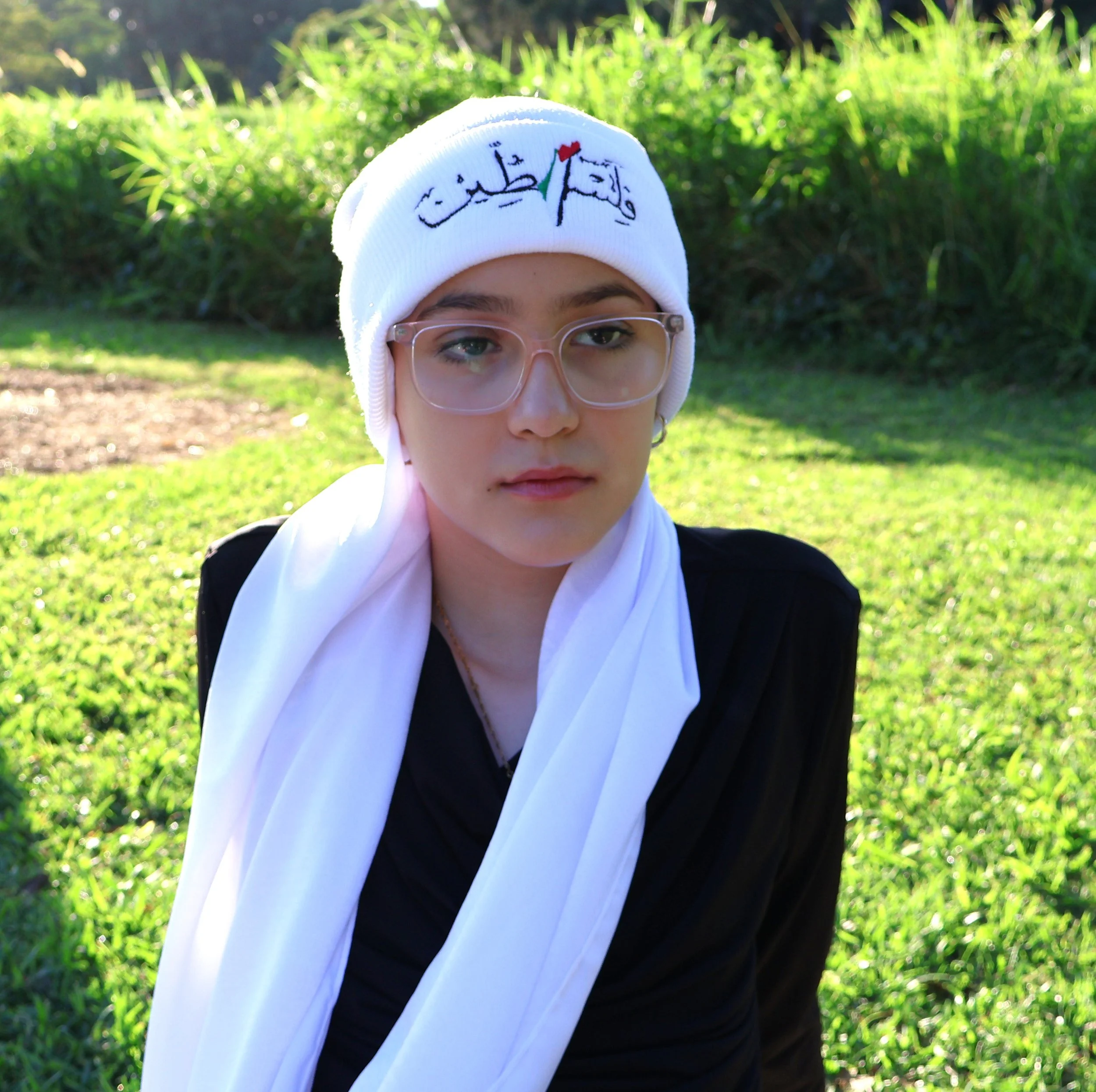 White Beanie with Palestine Embroidery