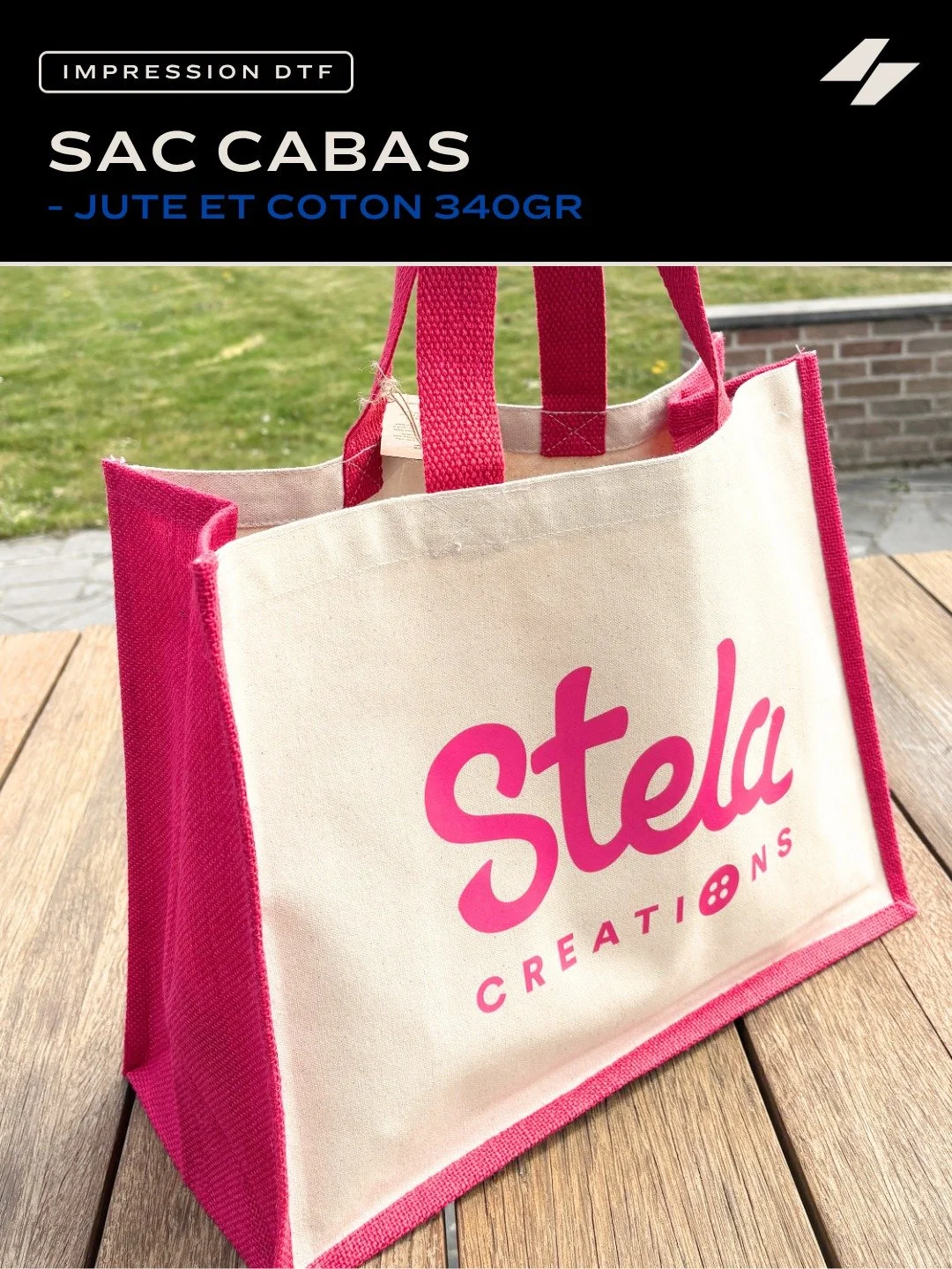 Sac en jute lamin&eacute; et toile de coton
Disponible en 5 coloris