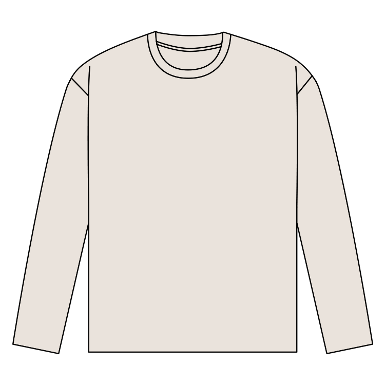 Un pull à manches longues de couleur beige ou crème vue de face.