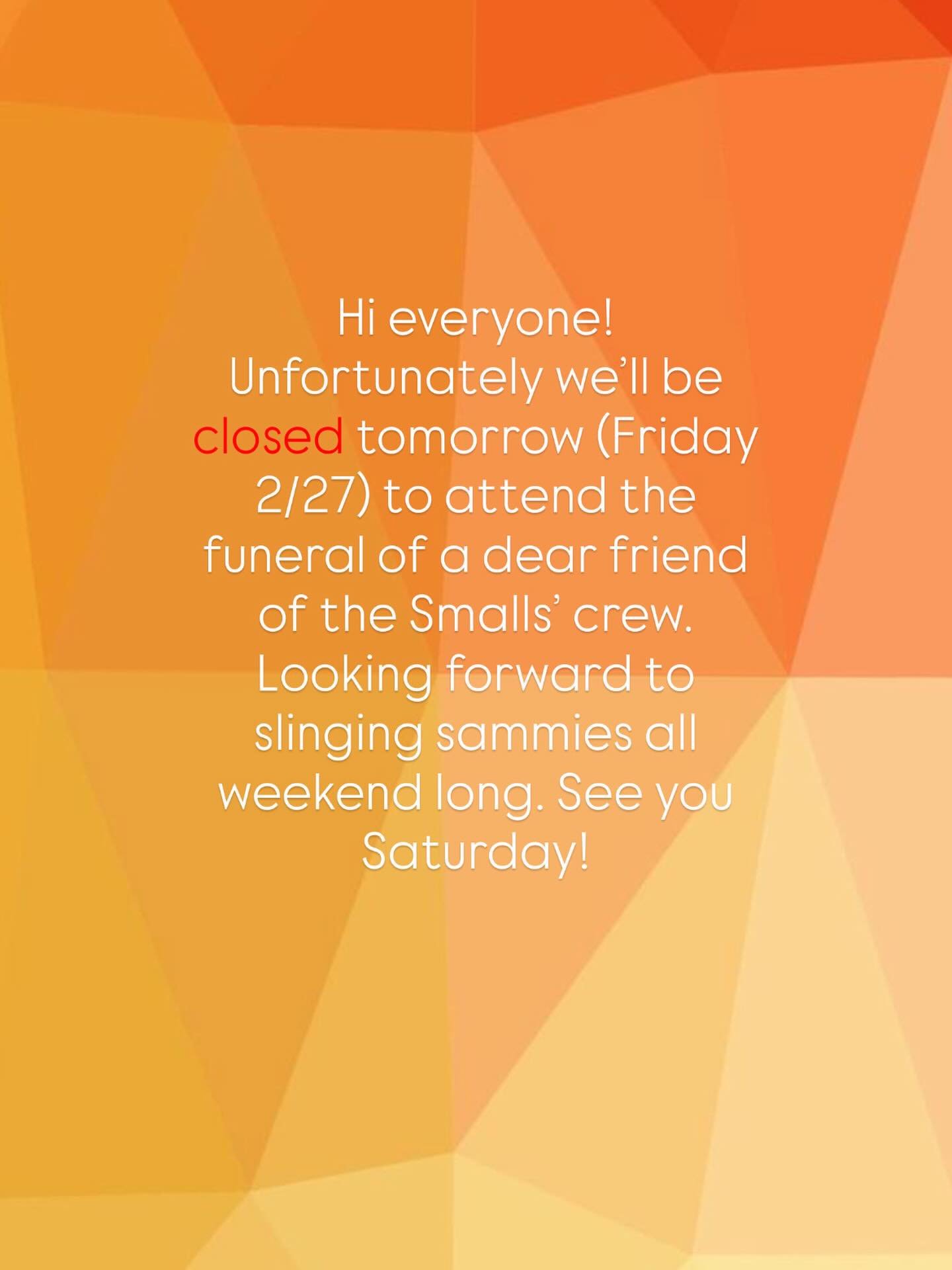 Be back at it Saturday, February 28. See you then!