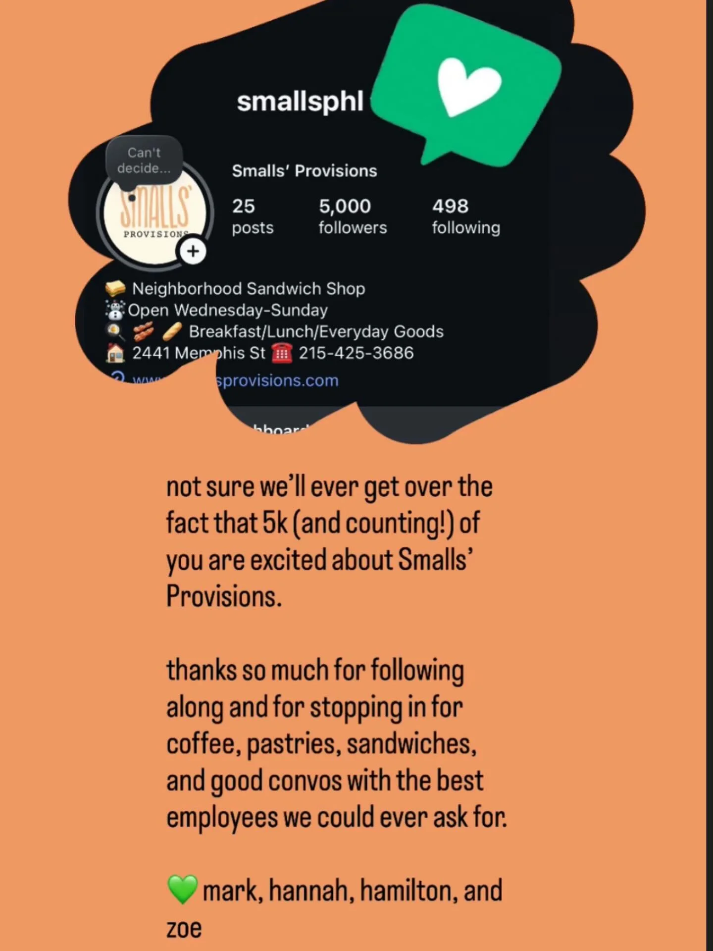 Tag a friend in the comments who you&rsquo;d go halfsies on a sandwich with (make sure you&rsquo;re both following us) and we&rsquo;ll enter you into a drawing for two $50 Smalls&rsquo; gift cards. Winners will be announced Monday 3/9.