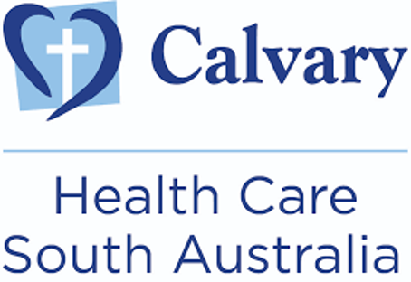 Logo for Calvary Health Care South Australia featuring a blue heart with a white cross inside, and the organization name.