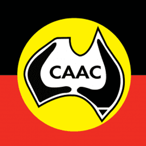 CAAC logo with black bat symbol on yellow background and red underline