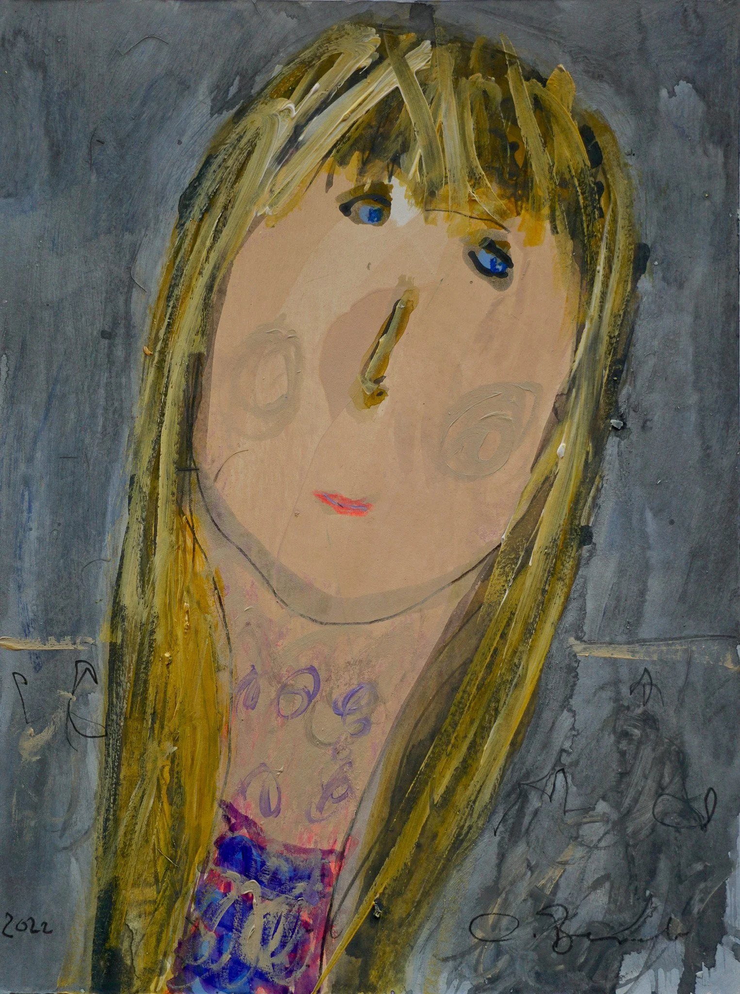 Kunstwerk aus der Serie "Köpfe auf Karton" von Malerin Christine Bender