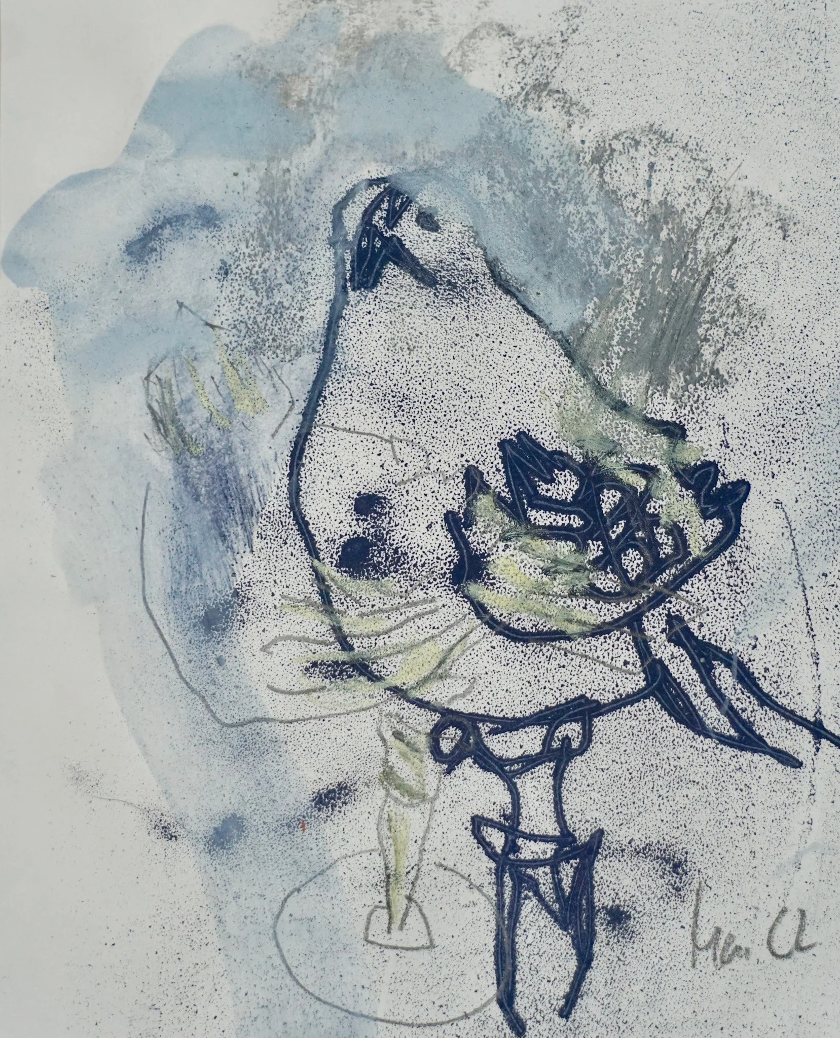 Kunstwerk aus der Serie "Vögel auf Papier" von Malerin Christine Bender