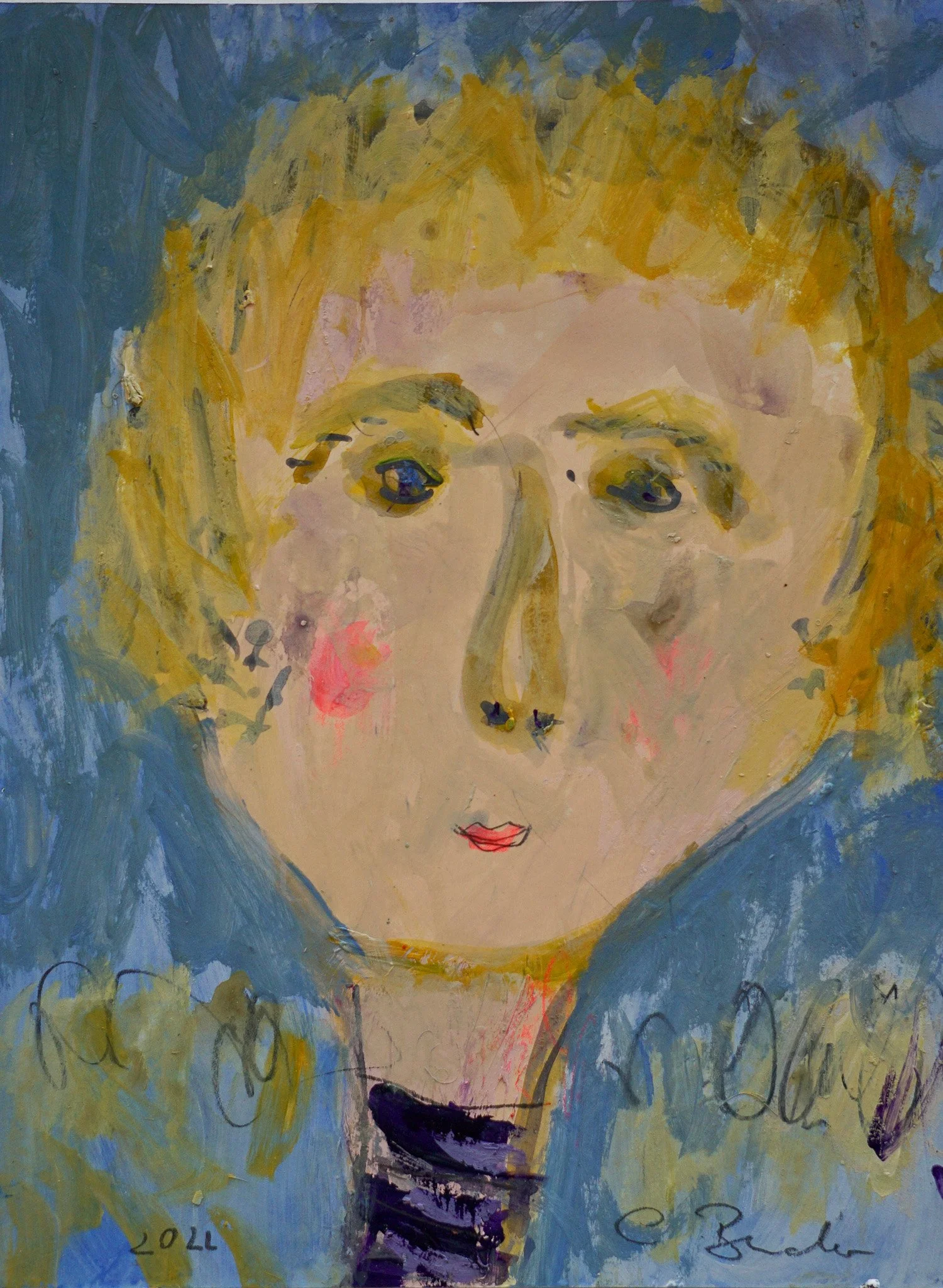 Kunstwerk aus der Serie "Köpfe auf Karton" von Malerin Christine Bender