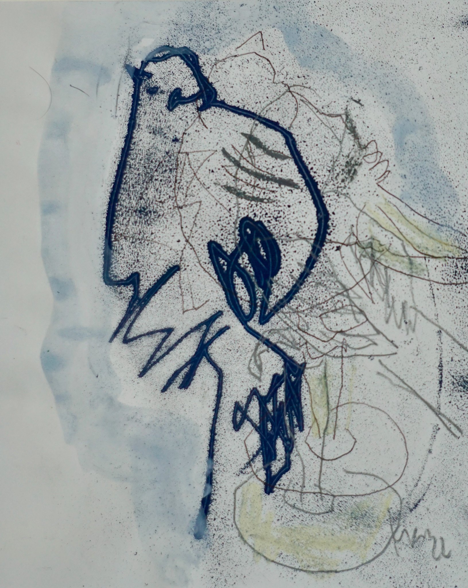 Kunstwerk aus der Serie "Vögel auf Papier" von Malerin Christine Bender