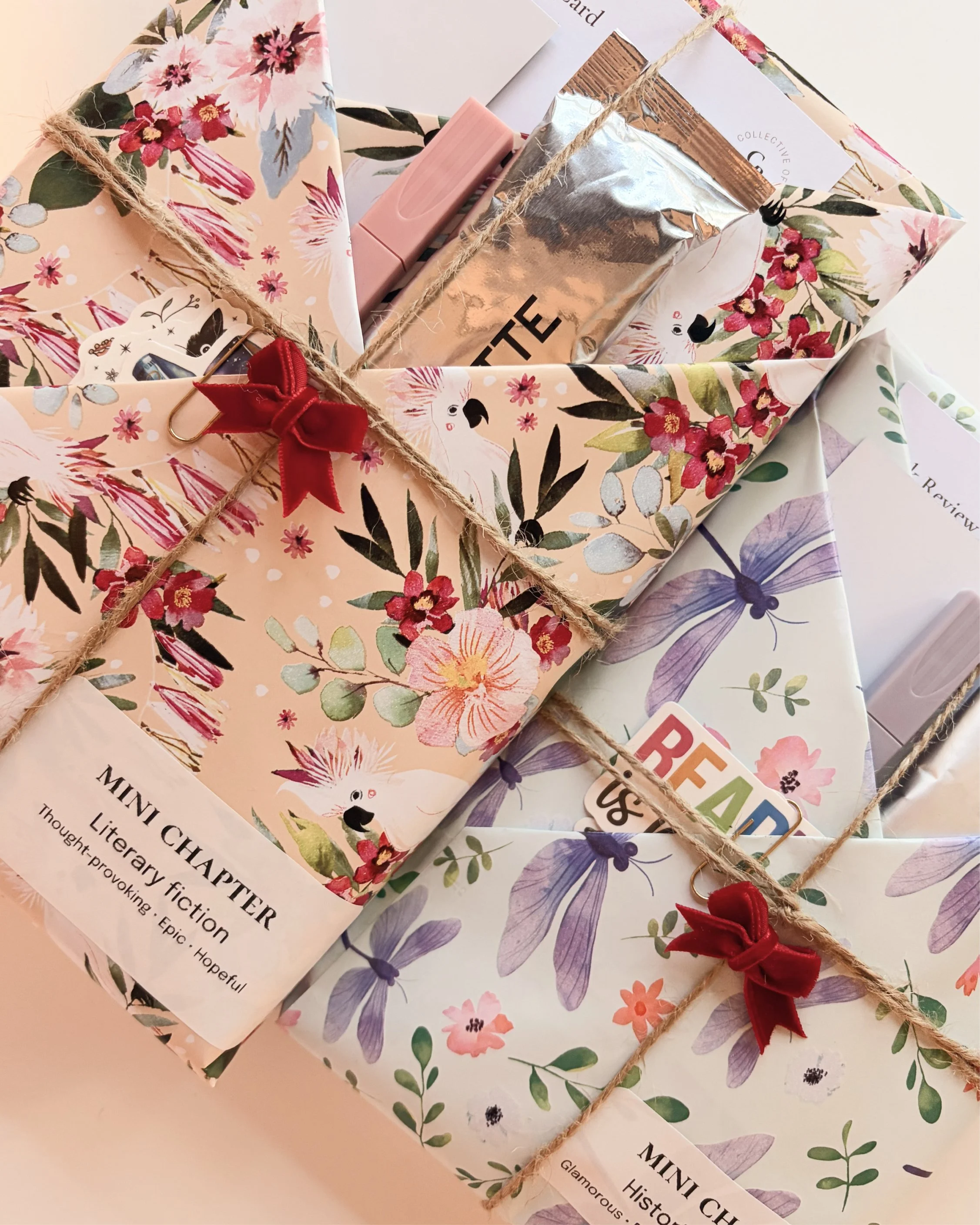 Wrapped books side by side on a table.jpg