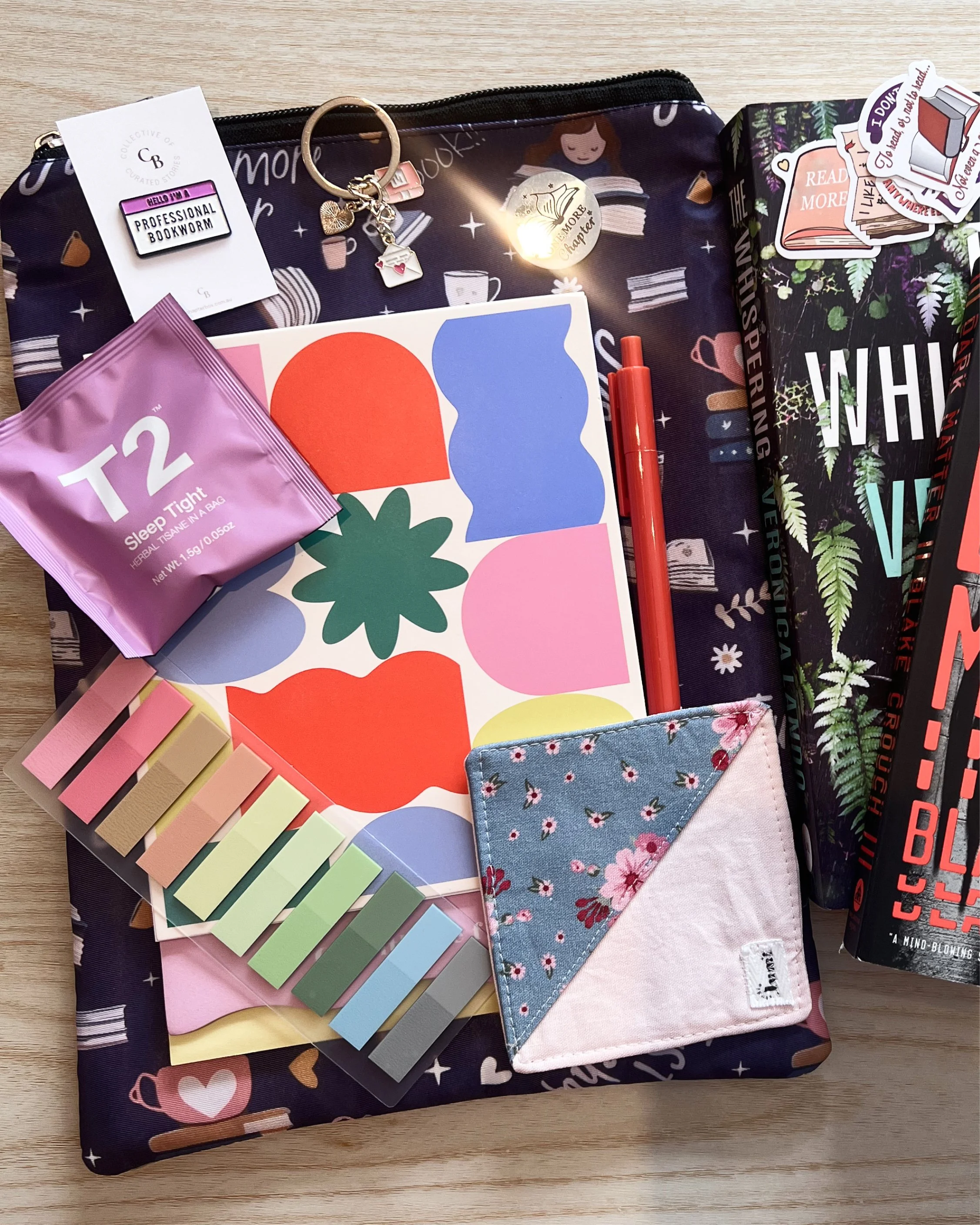 Top view of bookish items