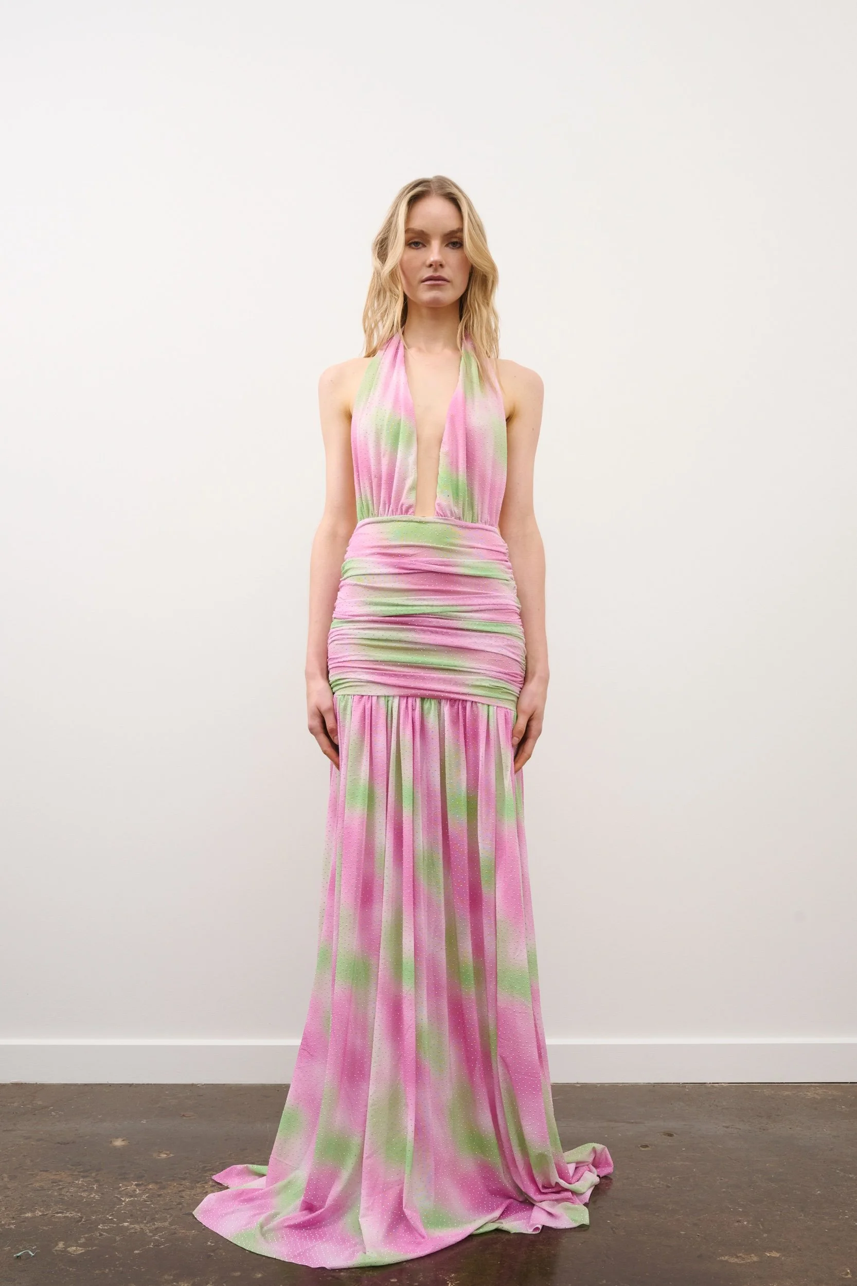 DZO | FLORINA DRESS - PINK GREEN RHINESTONE