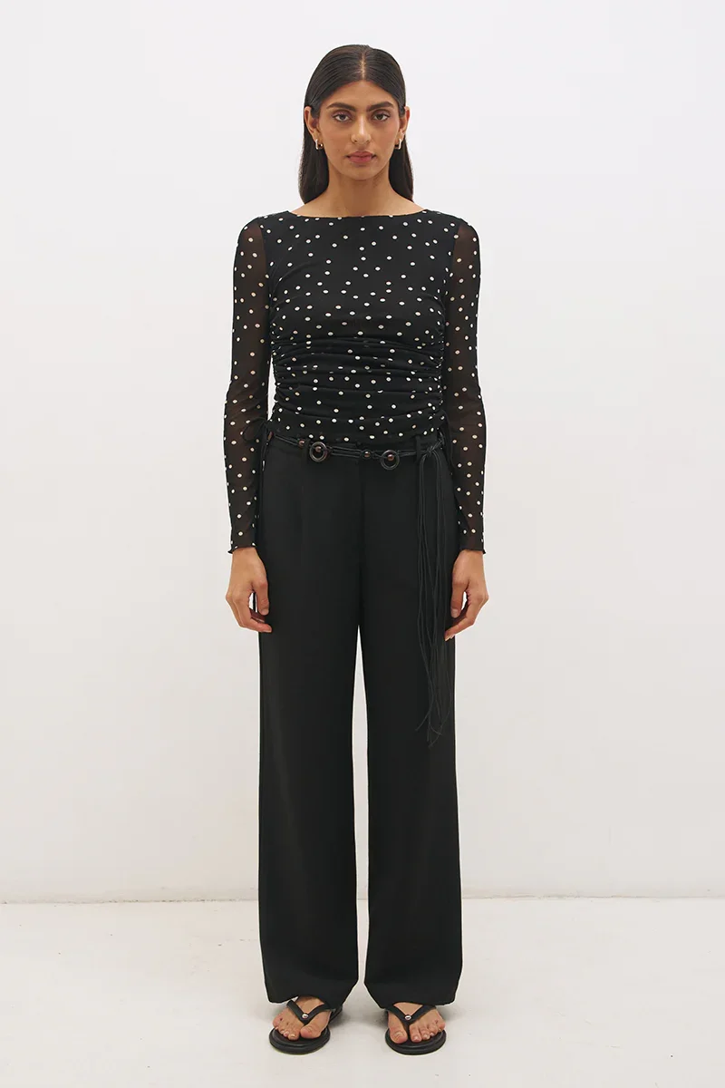 ELISAB PERTH BOUTIQUE - VESPER SPOT LONG SLEEVE TOP - BLACK BASE POLKA.webp