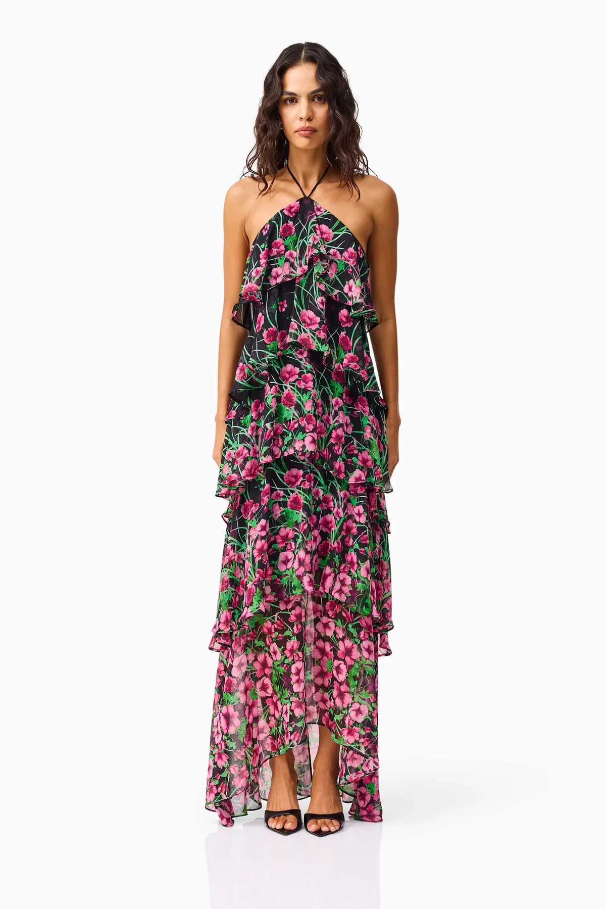 ELLIATT | ESTELLE HALTER GOWN - BLACK/PINK FLORAL