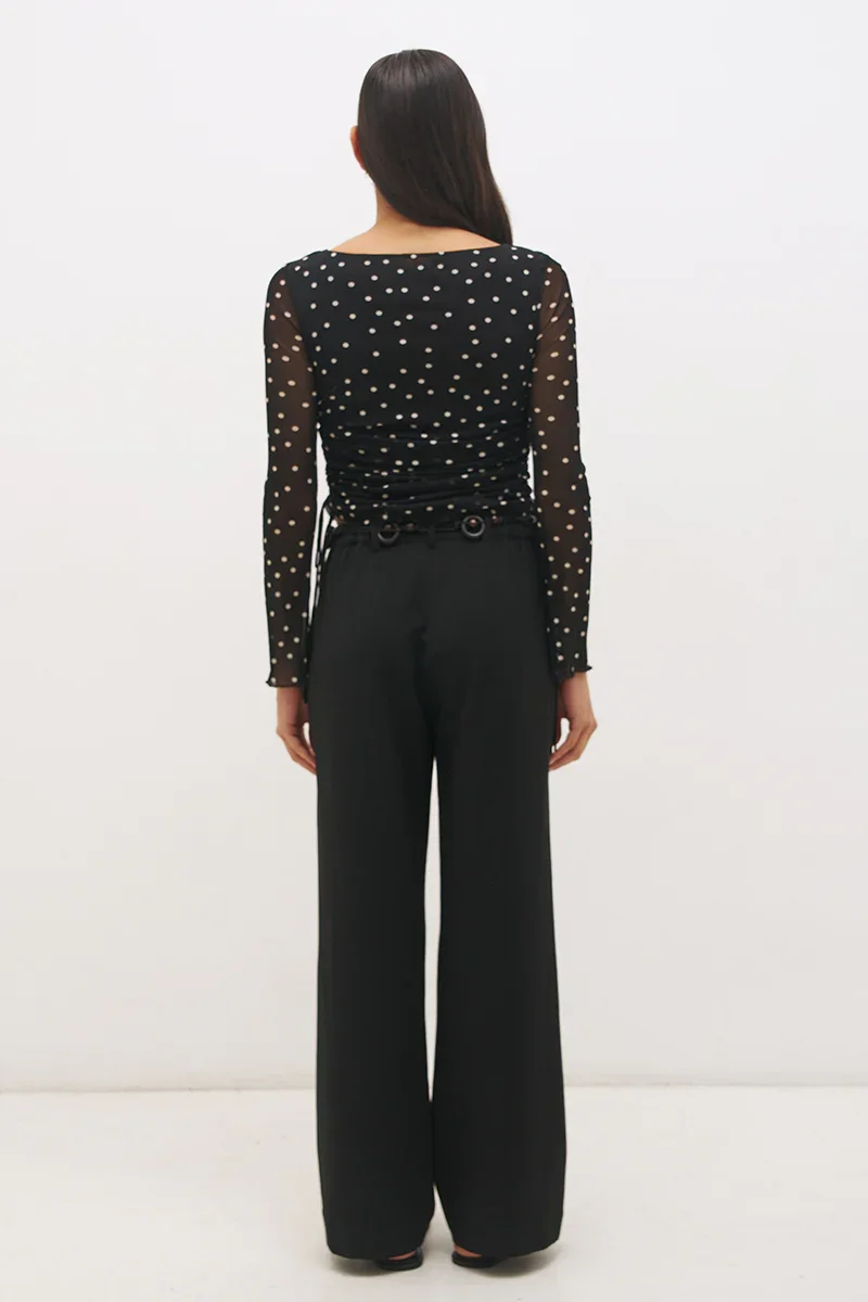 ELISAB PERTH BOUTIQUE - VESPER SPOT LONG SLEEVE TOP - BLACK BASE POLKA 3.webp