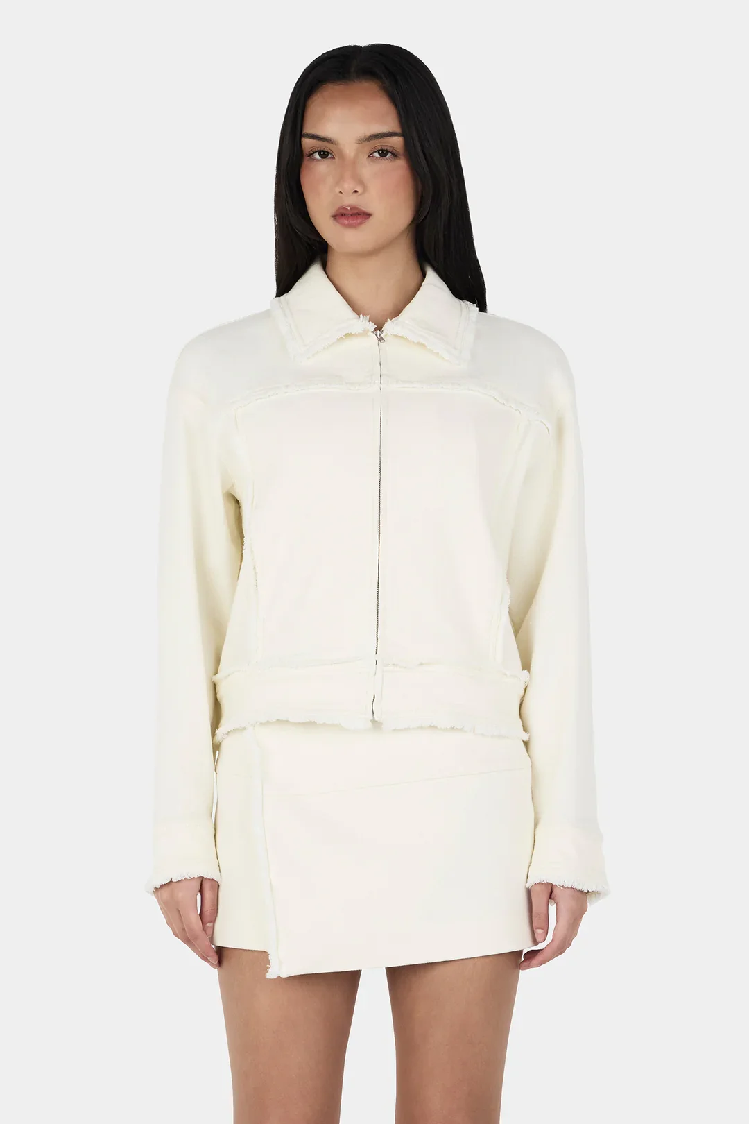 OWNLEY | OAKLEY FRAYED BOMBER JACKET - ECRU DENIM