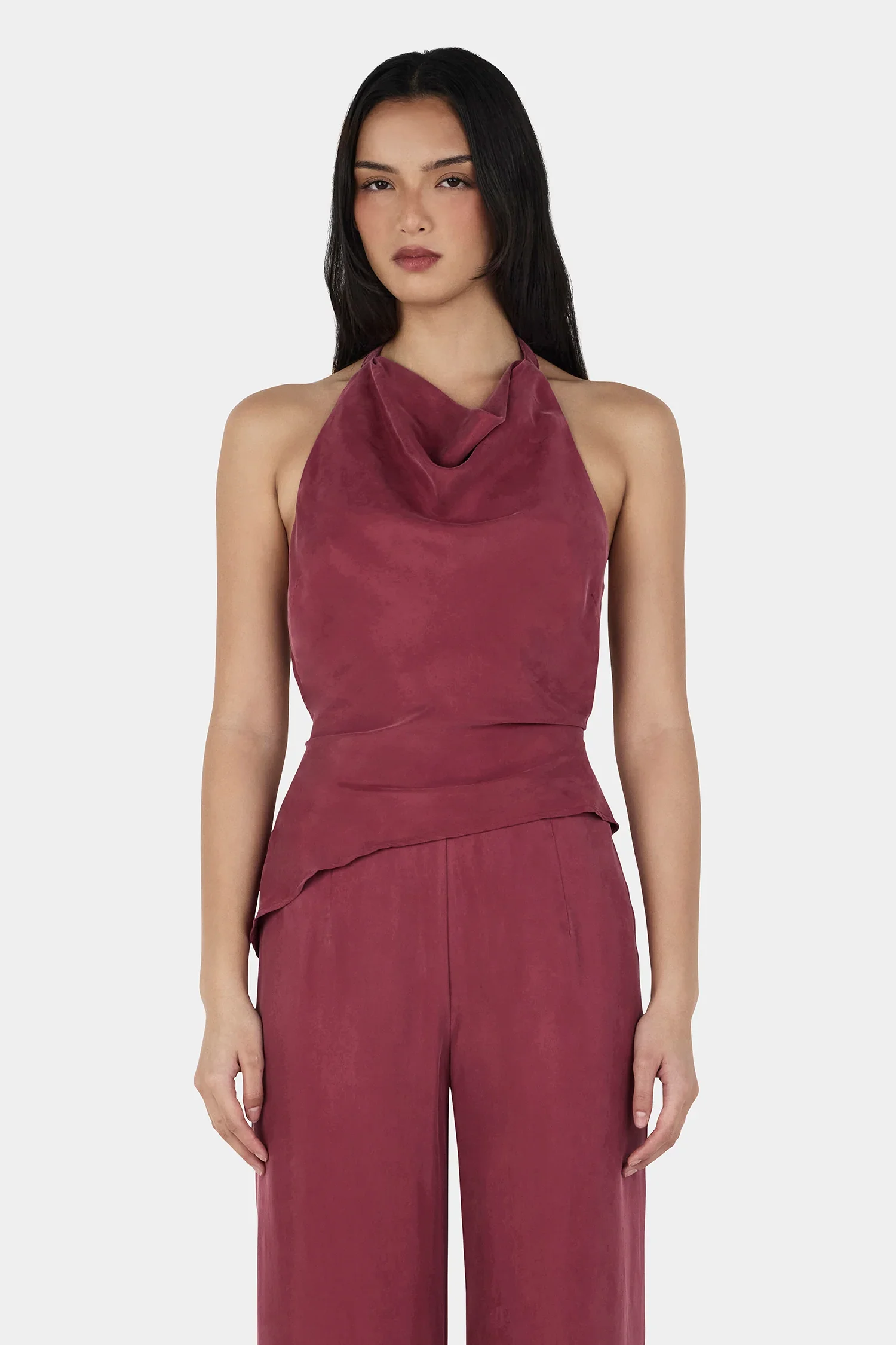 OWNLEY | IRIS HALTER TOP - BURGANDY