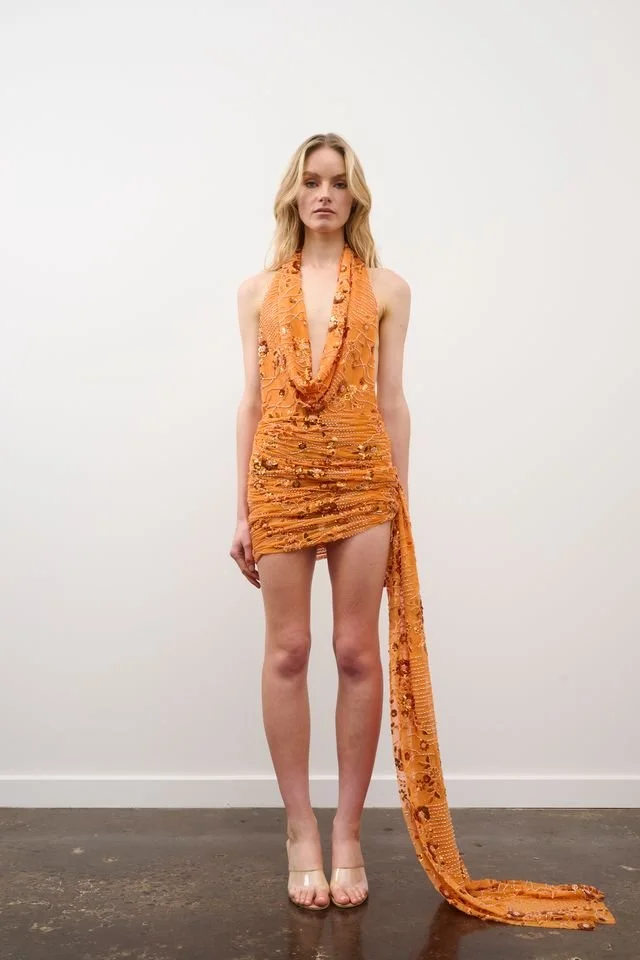 DZO | TIFFANY DRESS - ORANGE FLORAL BEADED    ***PRE-ORDER***