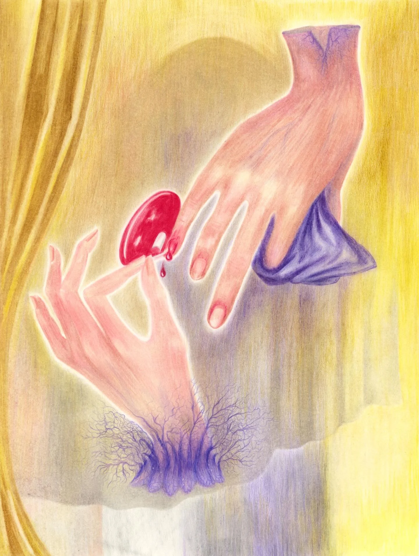 Manic Cure 💅🏻 Through this series, 𝔬𝔣𝔣-𝔪𝔢𝔡𝔰 𝔣𝔞𝔦𝔯𝔶𝔱𝔞𝔩𝔢, I explore the edges of my consciousness, reality, and imagination. The aim is to bring intuition to the forefront, to listen to it, and to give it free rein. Feelings of anxiety
