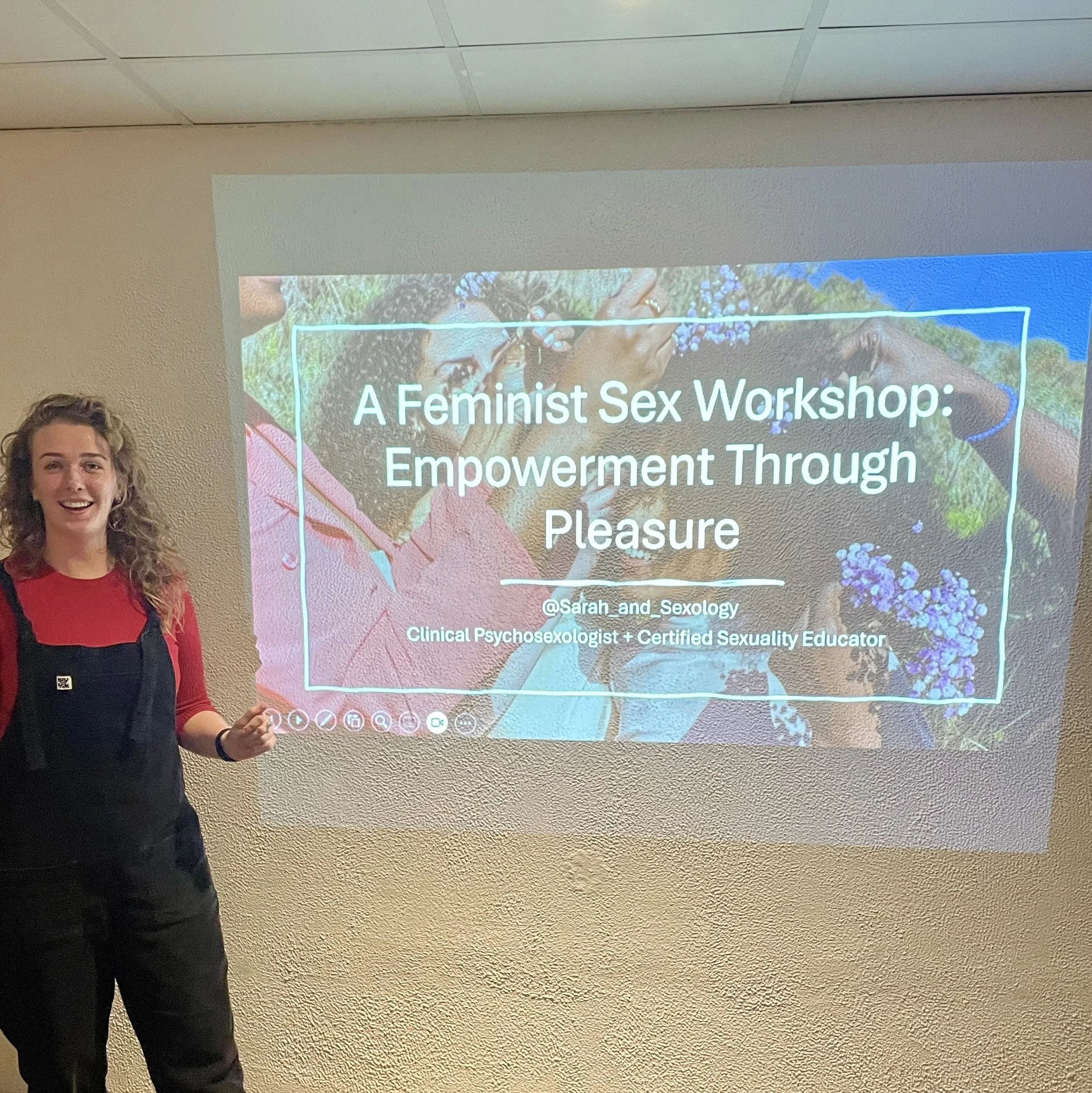 Sarah Peart presenting a feminist sex workshop on empowerment through pleasure as a Brisbane sexologist