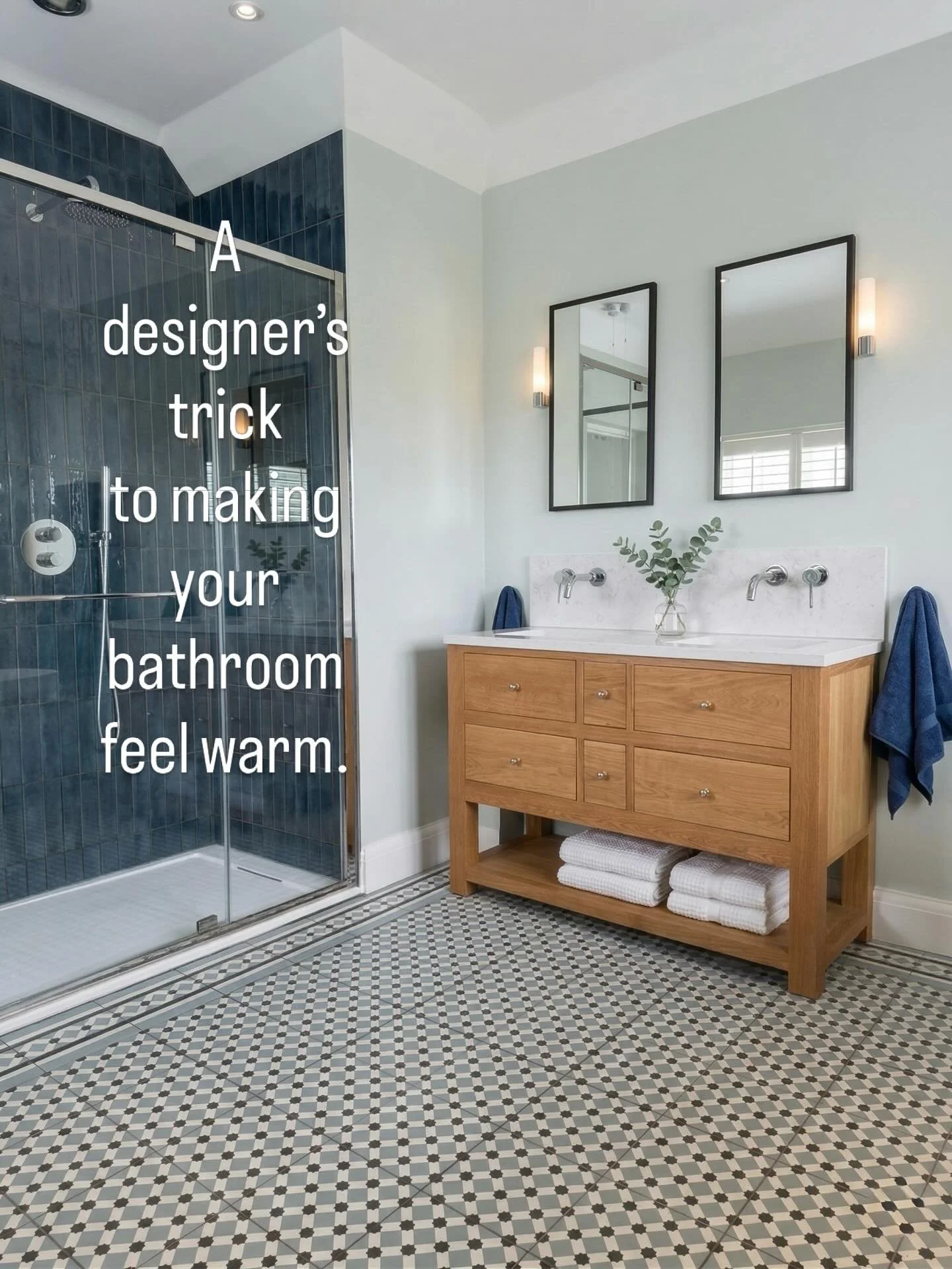Bathrooms are full of hard surfaces. Tiles, glass, and ceramic make a space feel cold and clinical. Adding a wooden vanity unit brings in natural warmth and texture. It makes the bathroom feel like a considered room rather than just a utility space. 