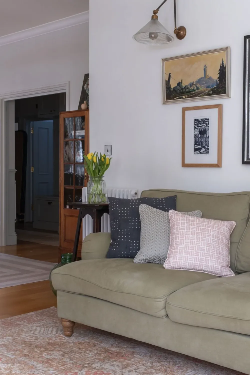olive sofa and gallery wall Kent Michelle Shakallis Interiors.webp