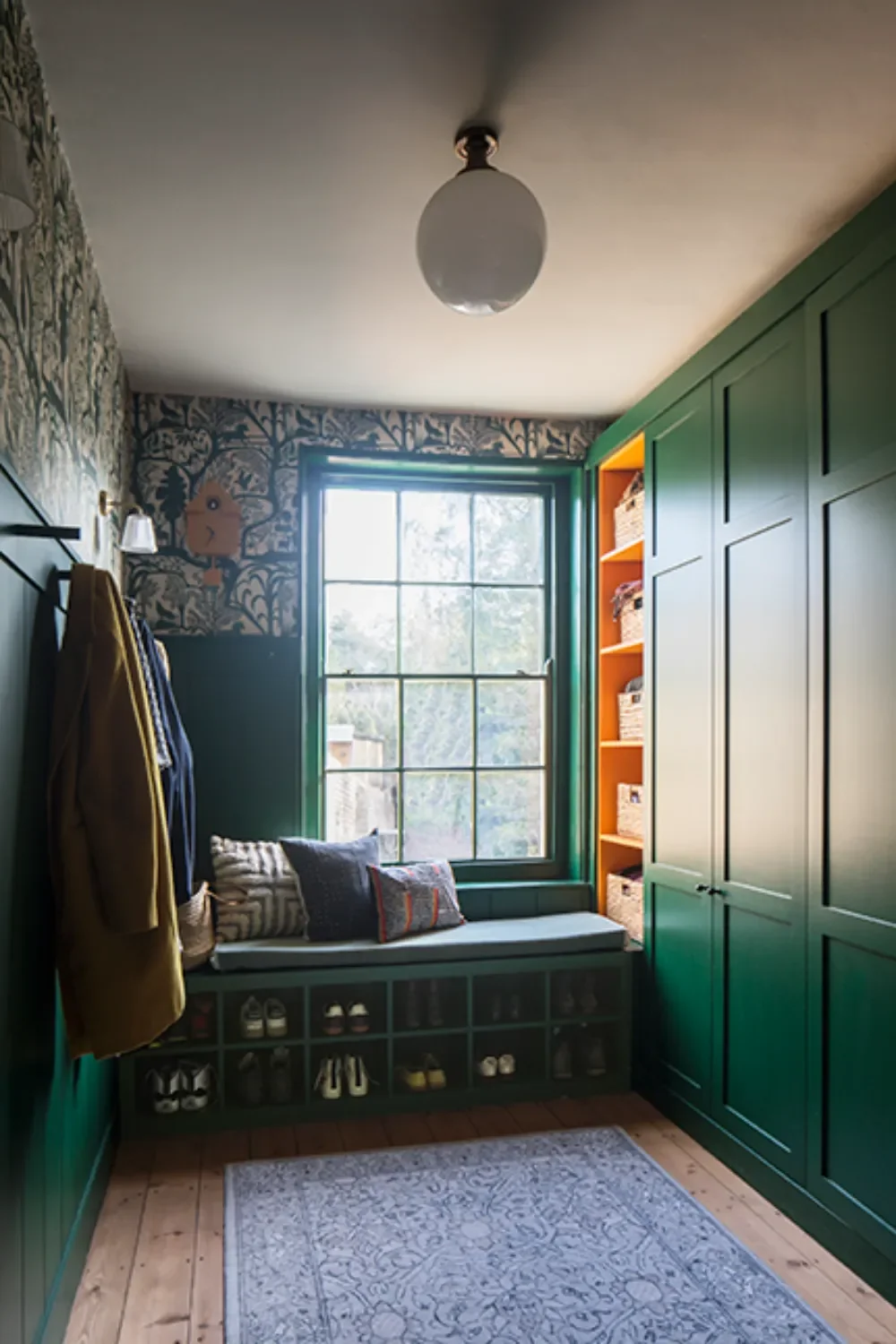 Green-bootroom-with-wallpaper-and-paneling-interior-design-kent-michelle-shakallis.webp