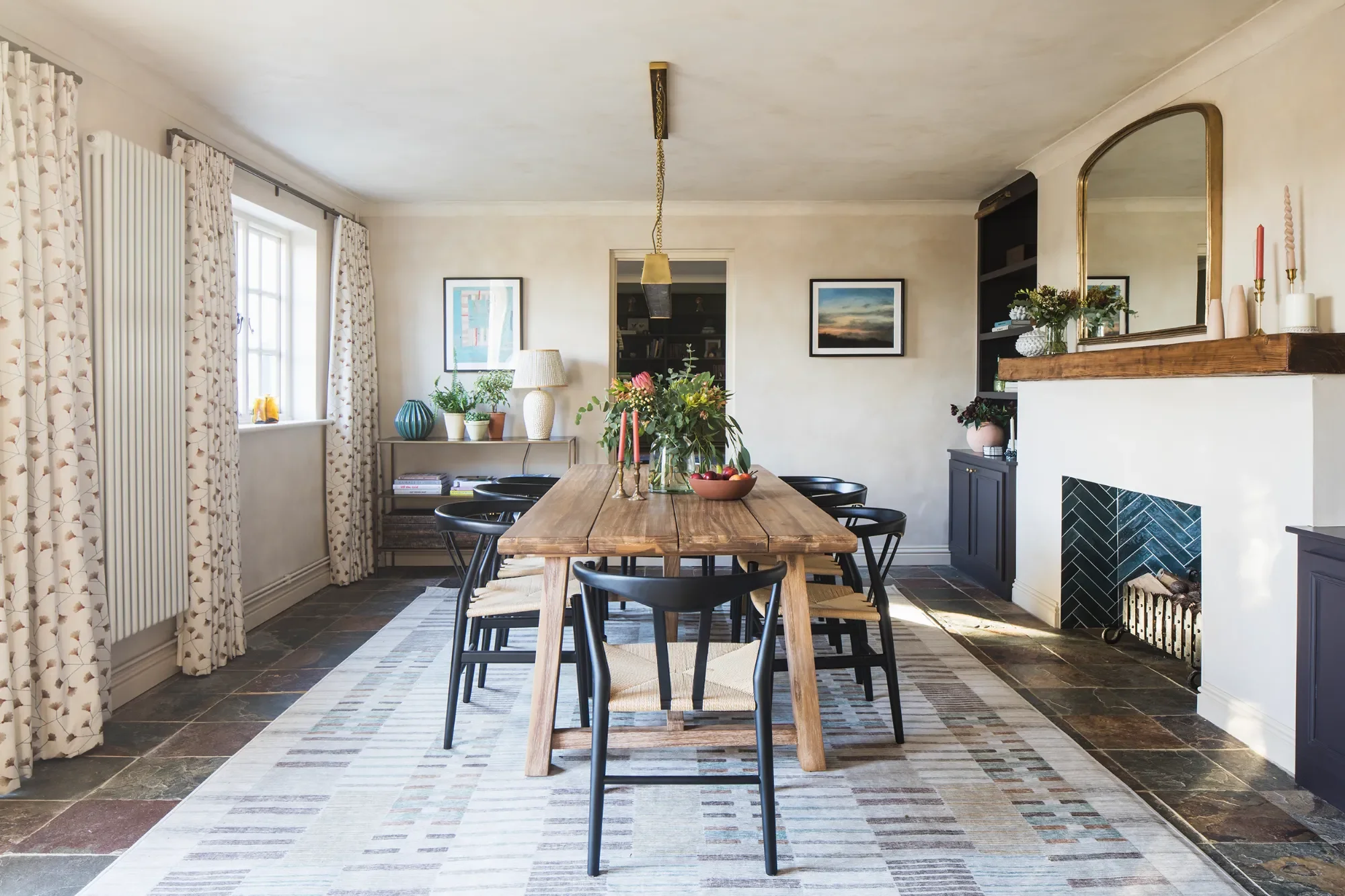 dining room-with fireplace-interior-design-kent-michelle-shakallis.webp