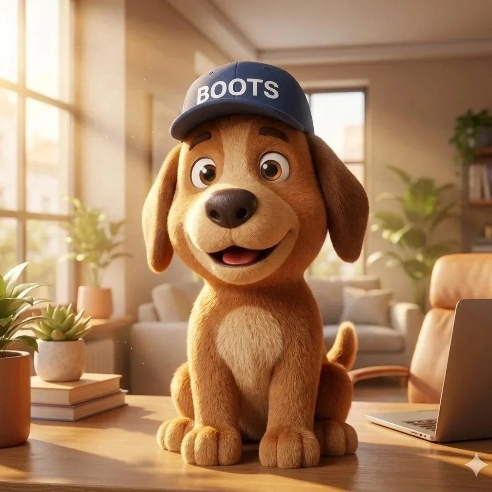 Boots the AI mascot for Boots On The Ground AI - image prompting.   Helping small business owners with AI-powered solutions.