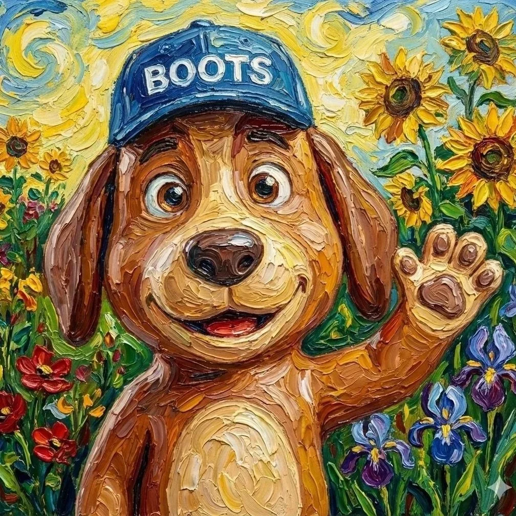 Boots the AI mascot for Boots On The Ground AI - image prompting.   Helping small business owners with AI-powered solutions.