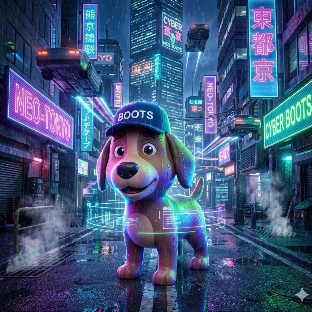 Boots the AI mascot for Boots On The Ground AI - image prompting.   Helping small business owners with AI-powered solutions.