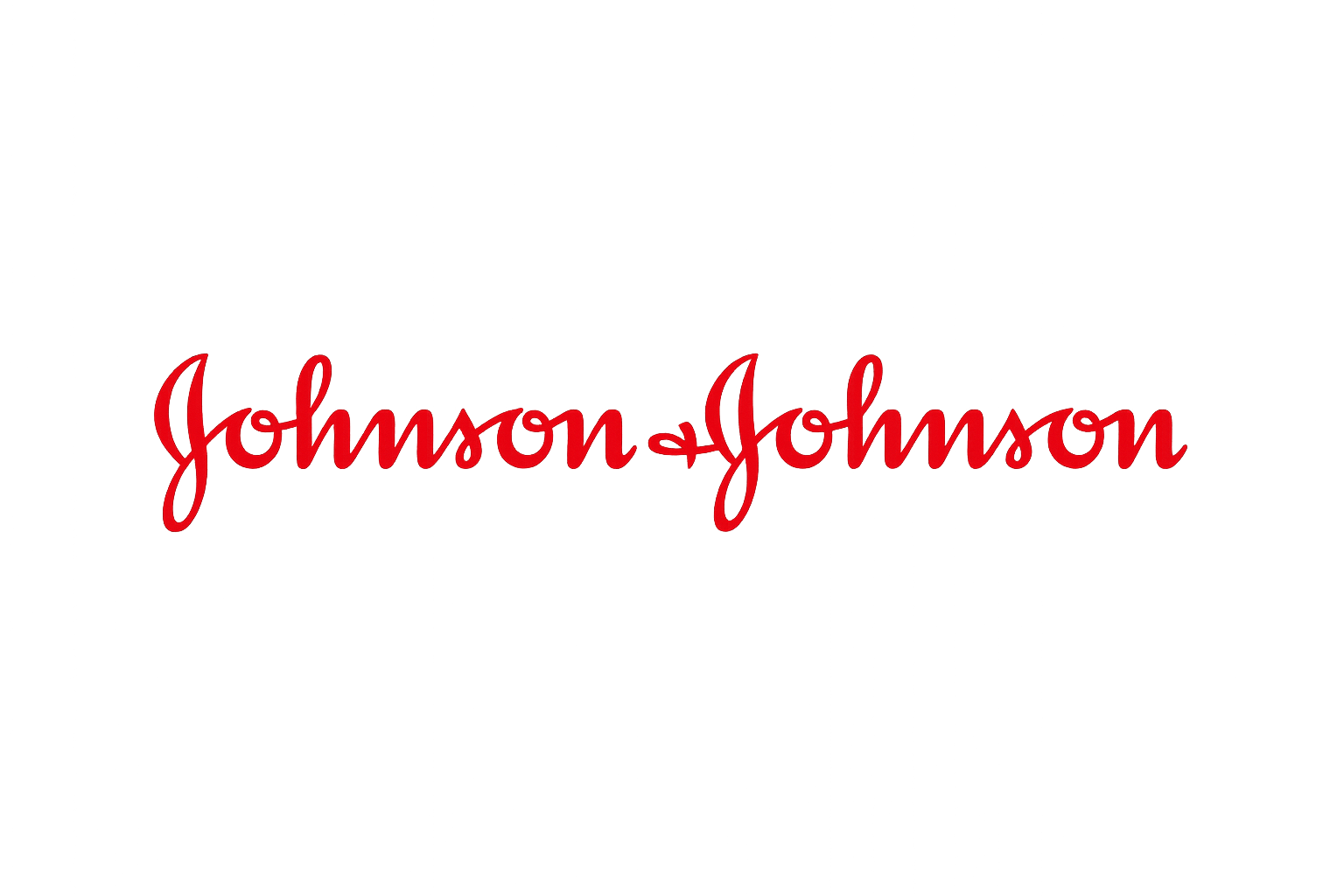 Johnson & Johnson logo in red script font on a black background.