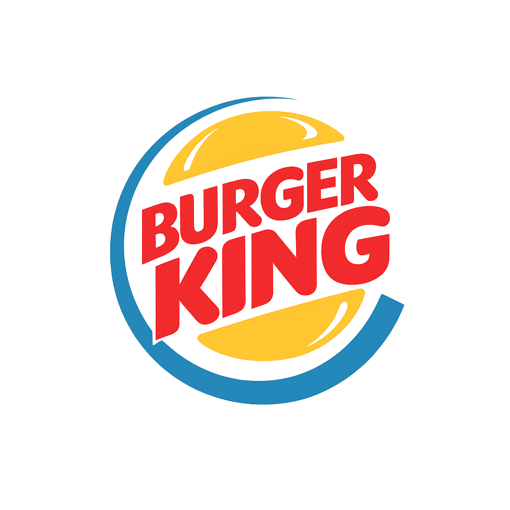 The Burger King logo with red text, yellow accents, and a blue circular border.