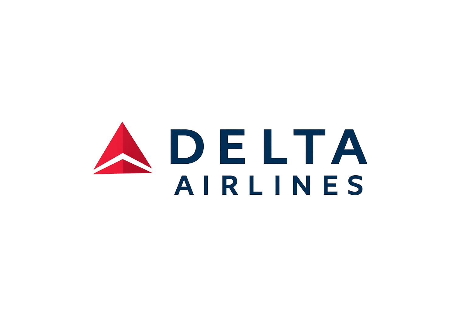 Delta Airlines logo with a red triangular emblem and blue text on a gray background.