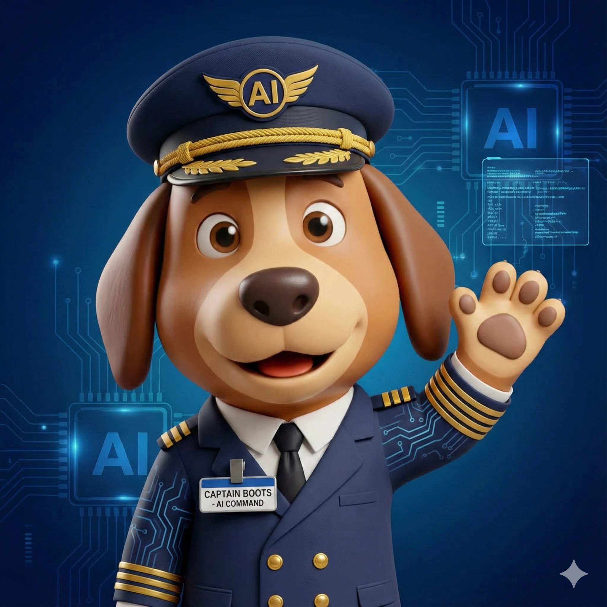 'Captain Boots, AI Command' visual powered by Boots On The Ground AI.