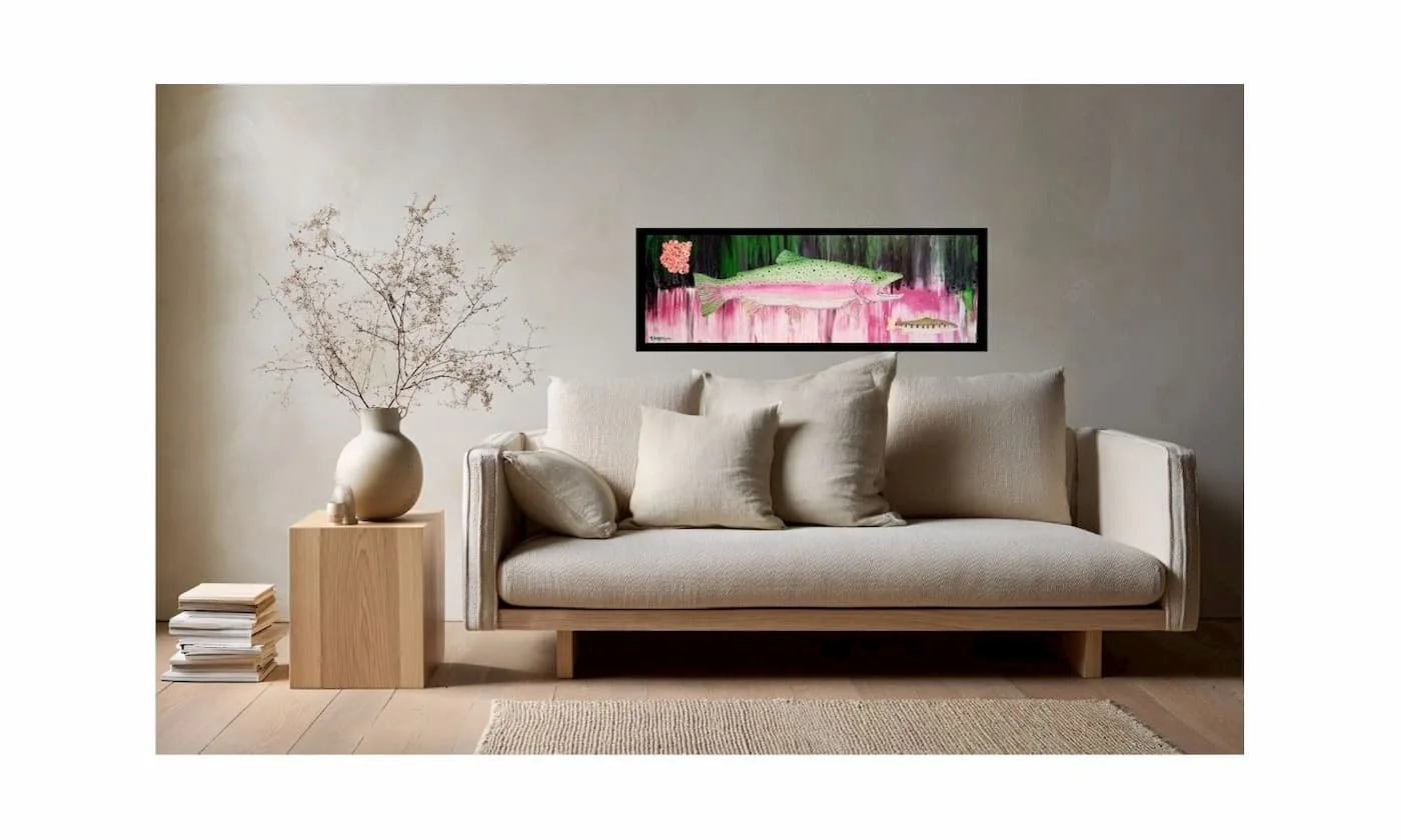 Detail view of “Cultivating The Future” by HL Wirtner highlighting the smooth poured acrylic background and subtle edge transitions.