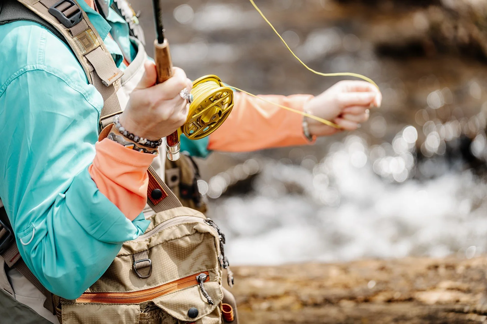 Close-up of HL Wirtner fly fishing in Western Pennsylvania. Lifelong angler whose artwork is inspired by trout, water, and conservation.
