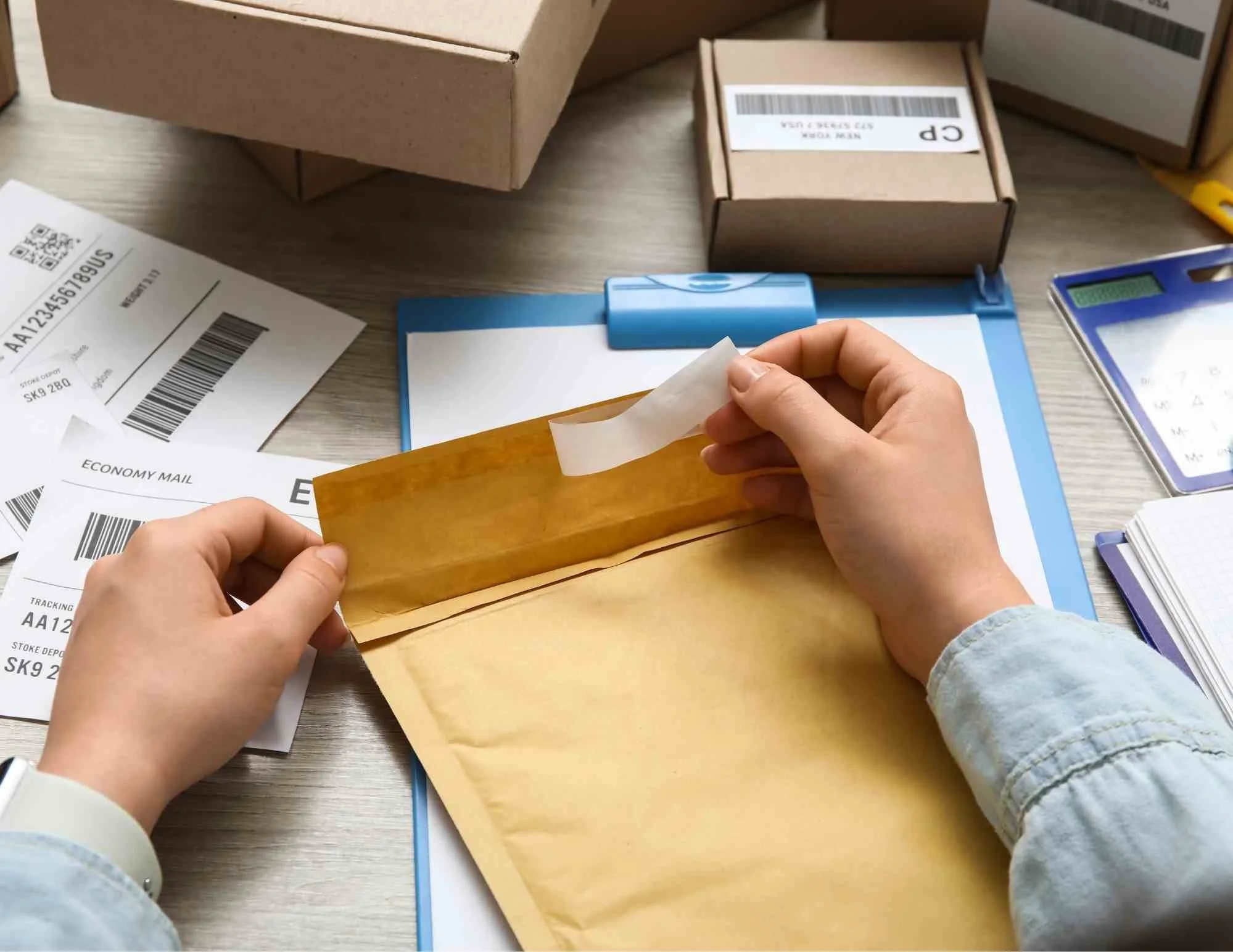 Preparing and packaging artwork for shipping, including wrapping and labeling for safe delivery