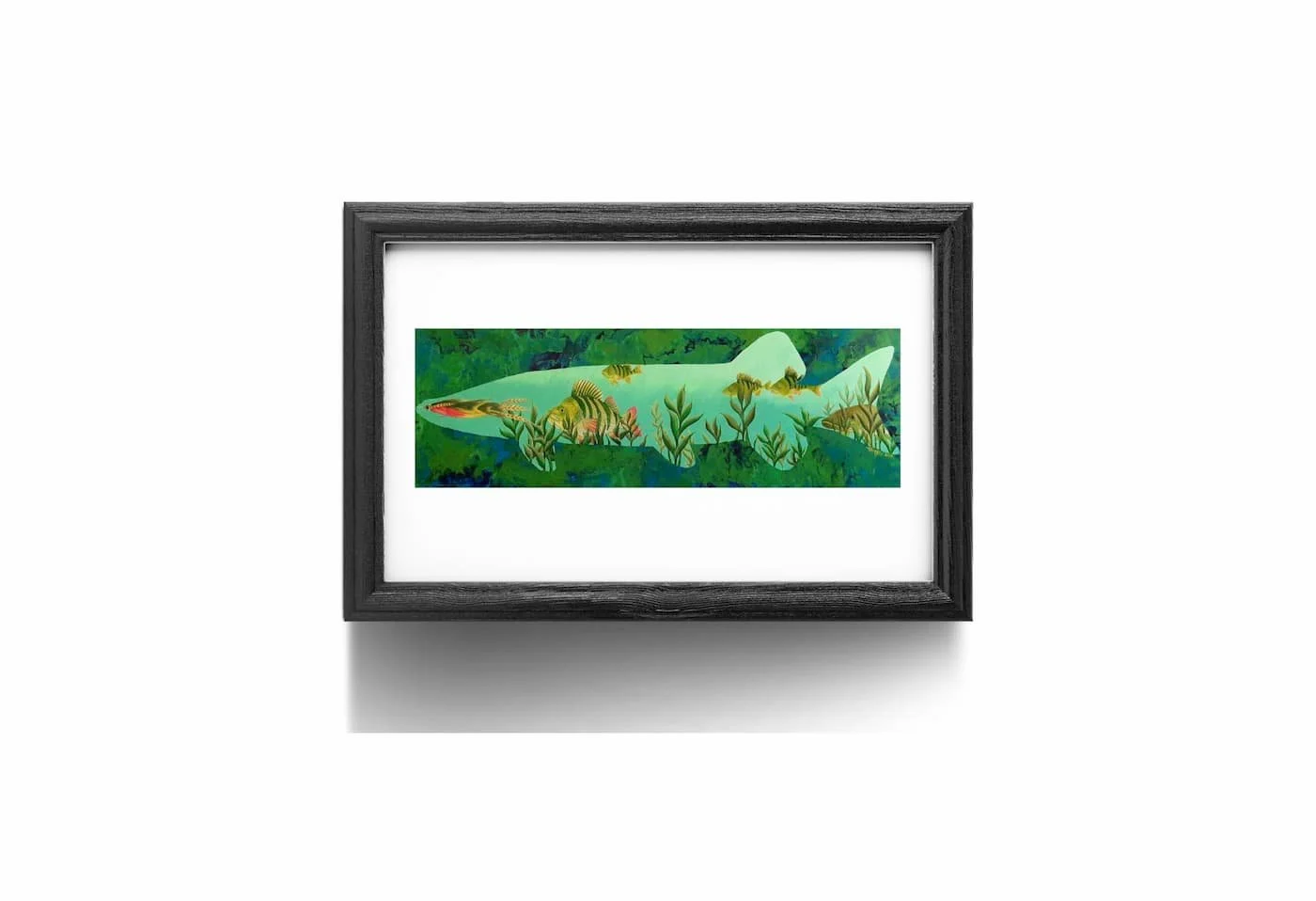 “on the hunt” fine art print by HL Wirtner shown in a black frame against a white background.