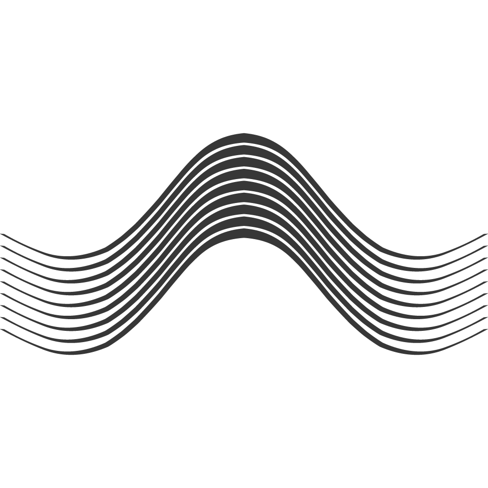 Black background with multiple thin, gray, curved lines creating a wave pattern in the center.